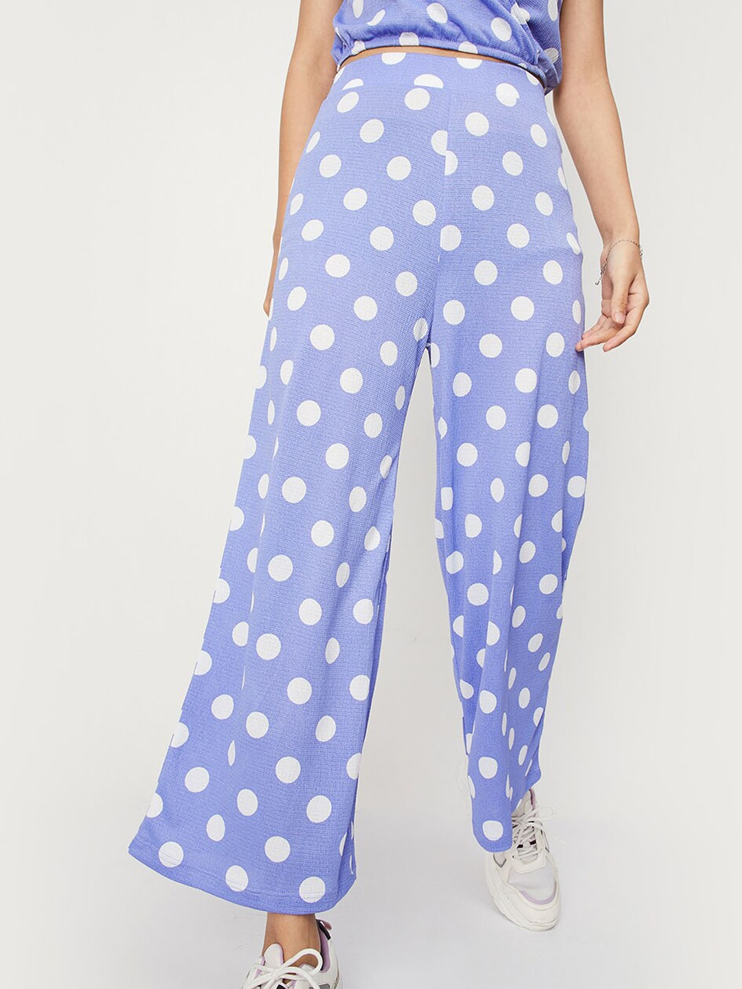 

max Women Polka Dots Printed High-Rise Parallel Trousers, Blue
