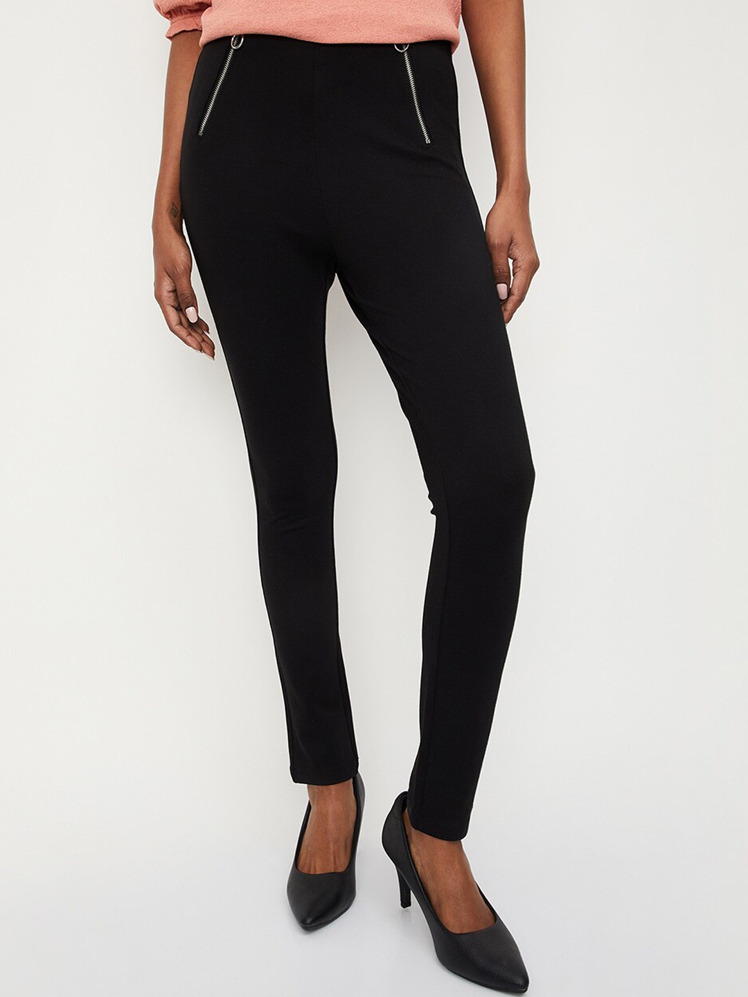 

max Women Mid-Rise Trousers, Black