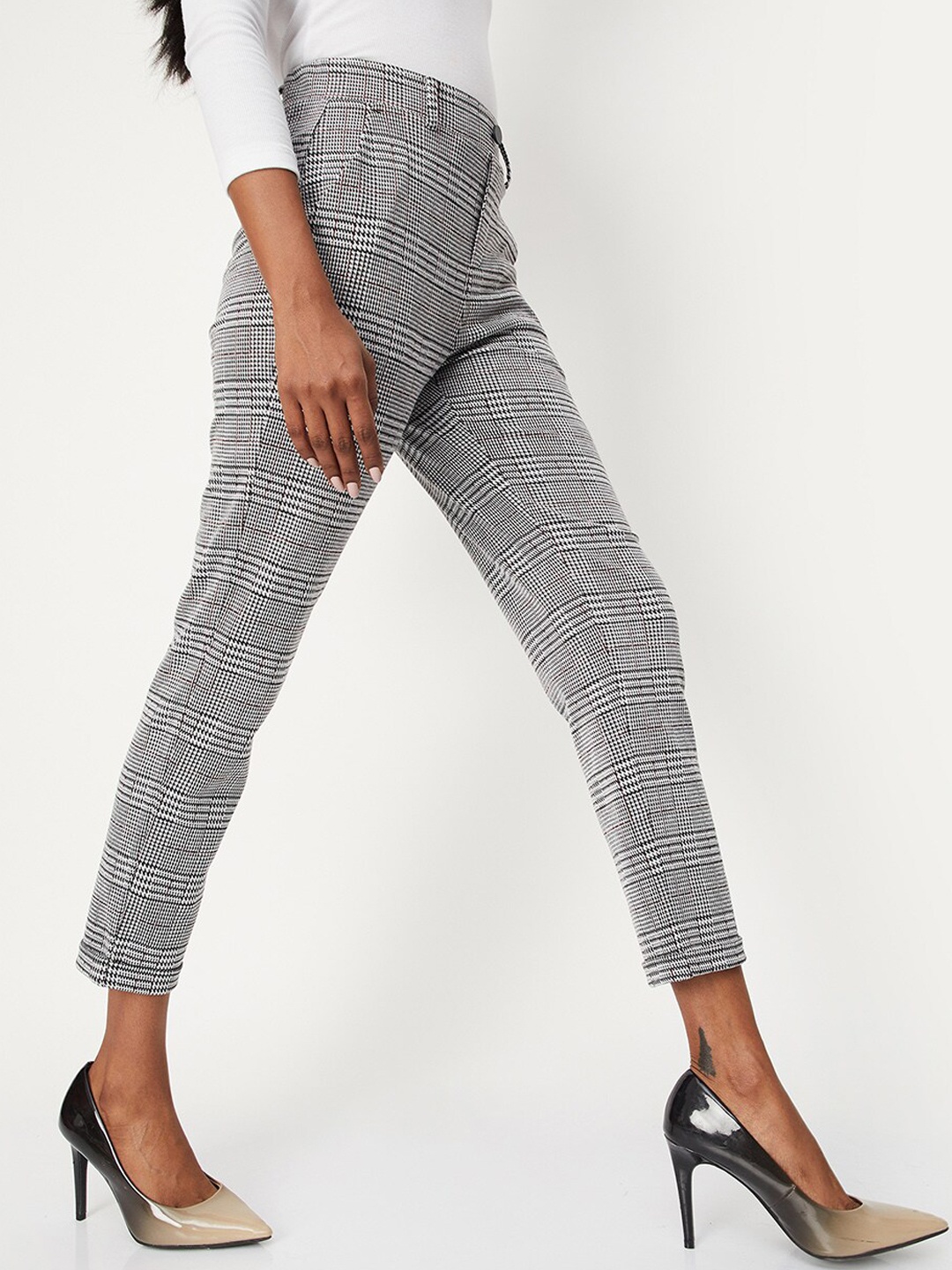 

max Women Checked Trousers, White