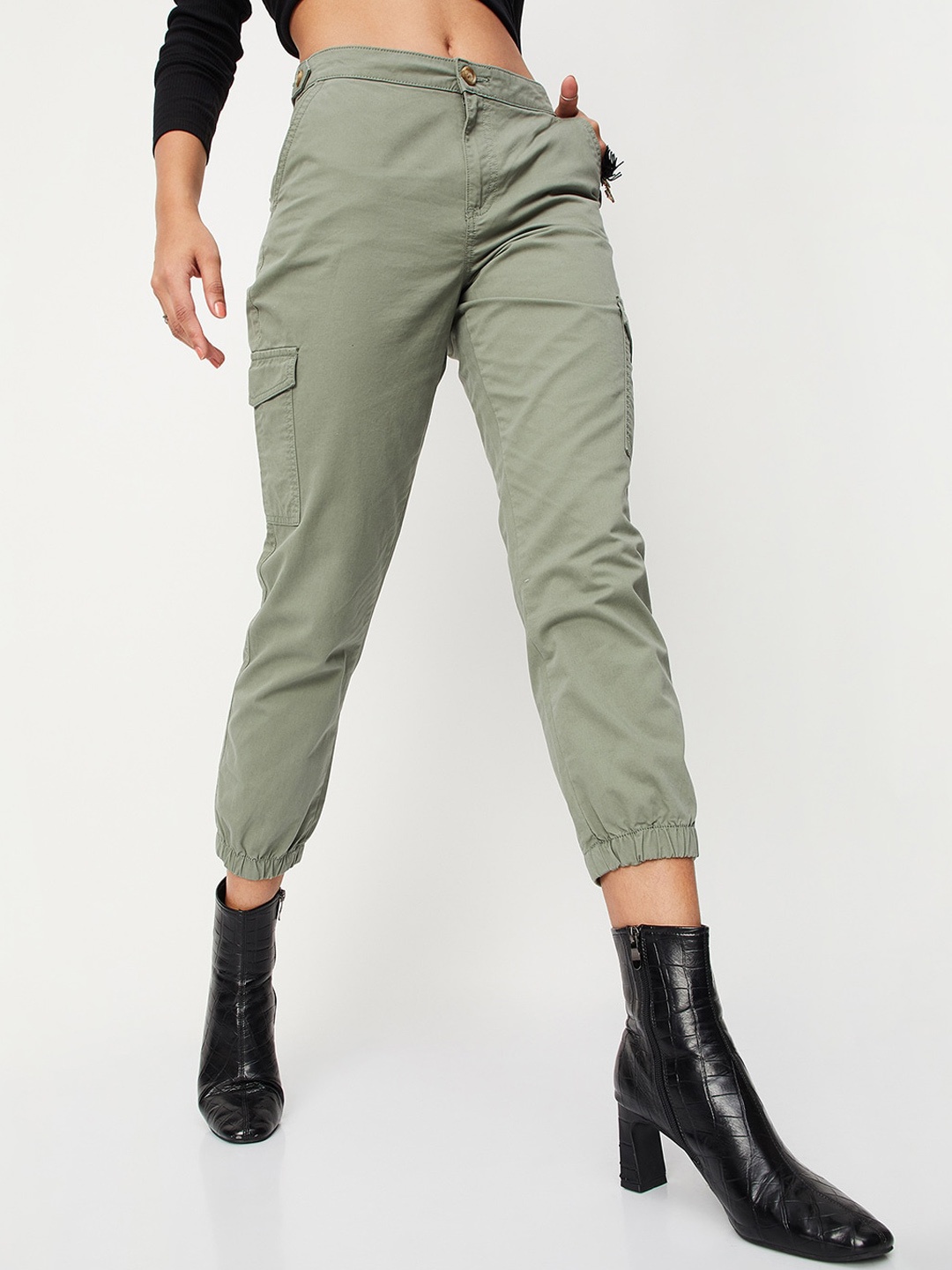 

max Women Cotton Regular Fit Joggers, Green