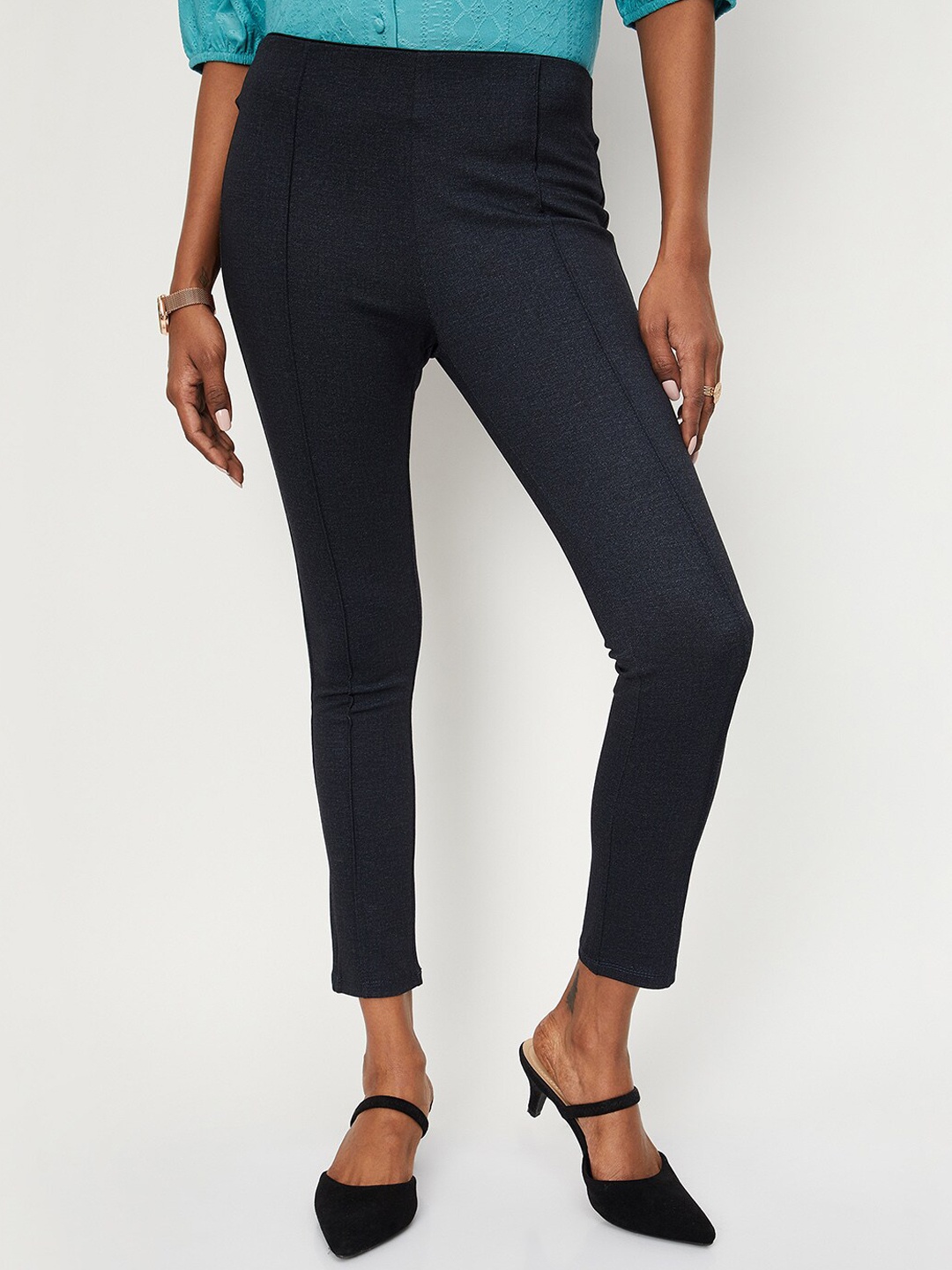 

max Women Mid-Rise Trousers, Navy blue