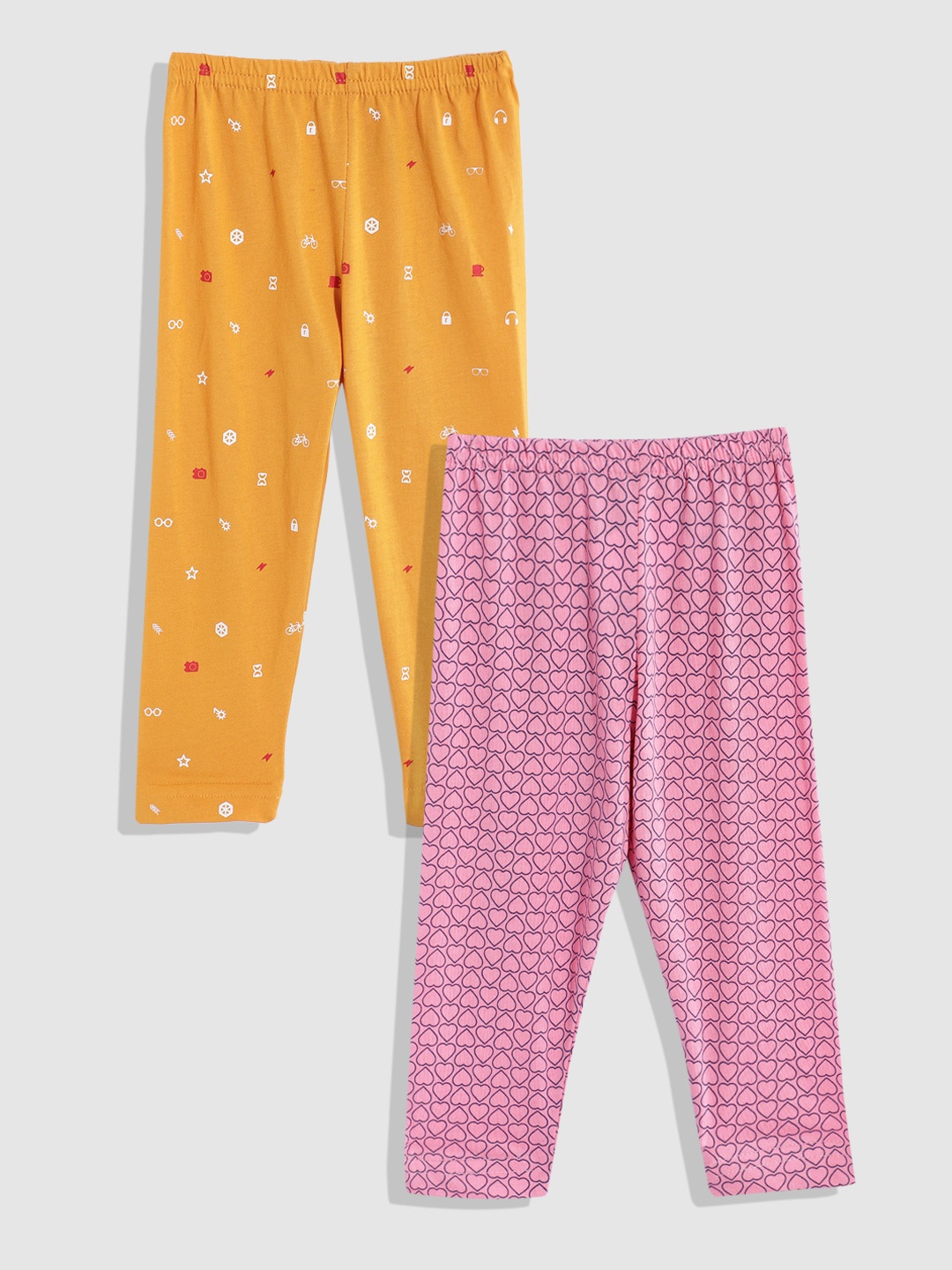 FEMEA Pack of 2 Printed Ankle Length Leggings, Yellow