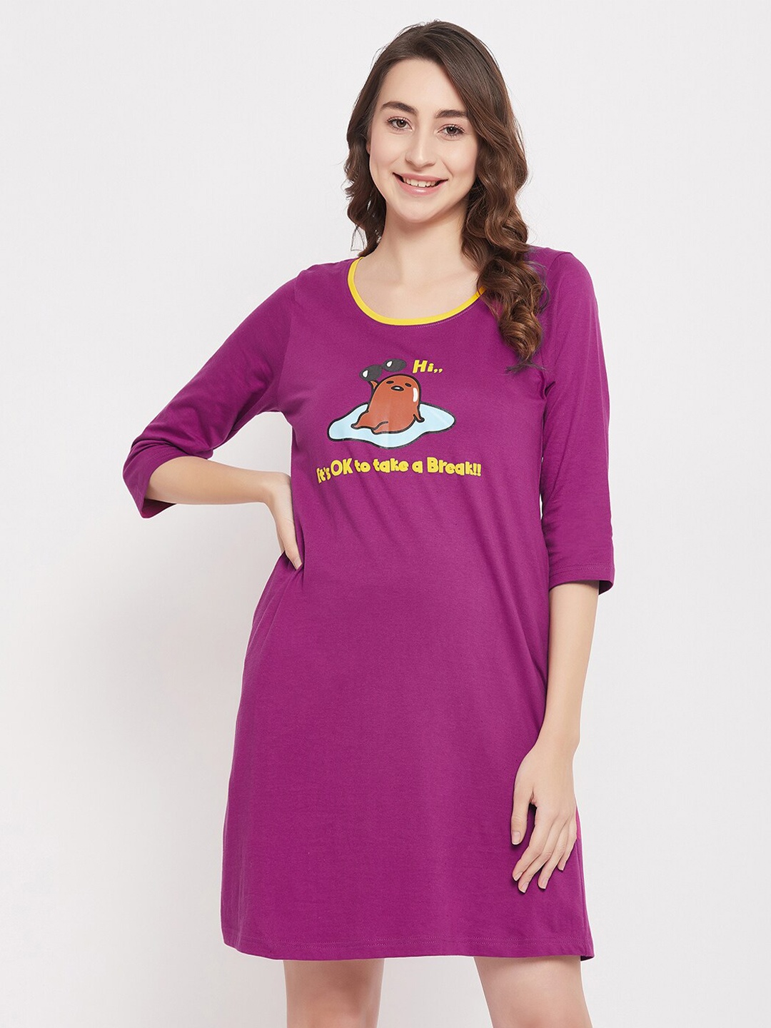 

Clovia Graphic Printed Pure Cotton Nightdress, Purple