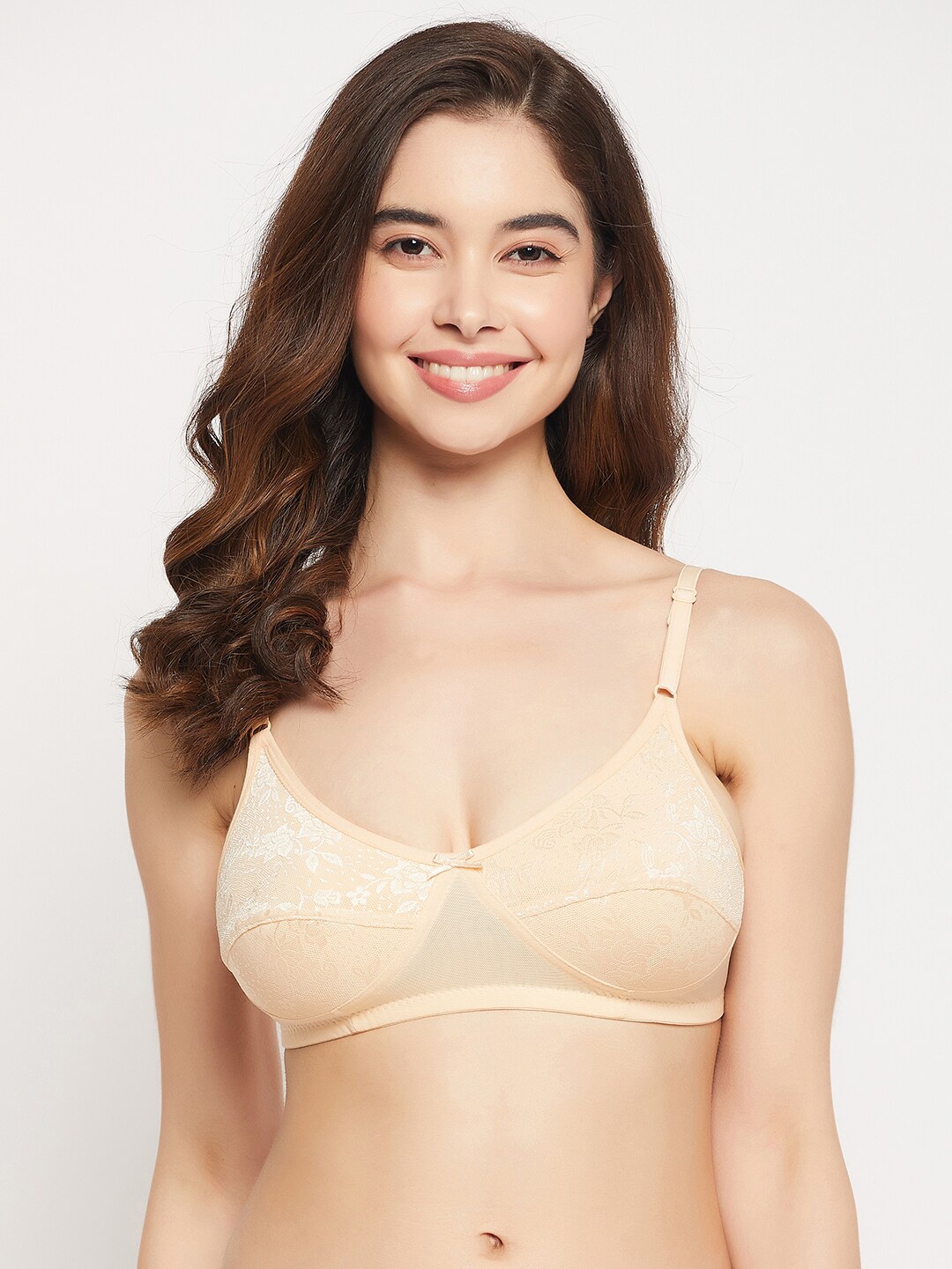 

Clovia Self Design Cotton Non Padded Non-Wired Bra, Beige