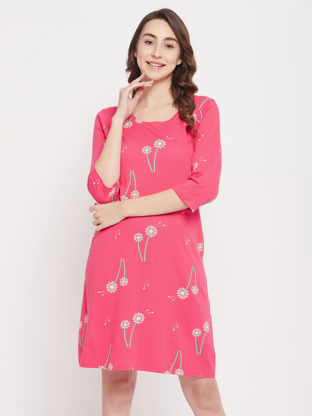 

Clovia Printed Short Night Dress, Peach