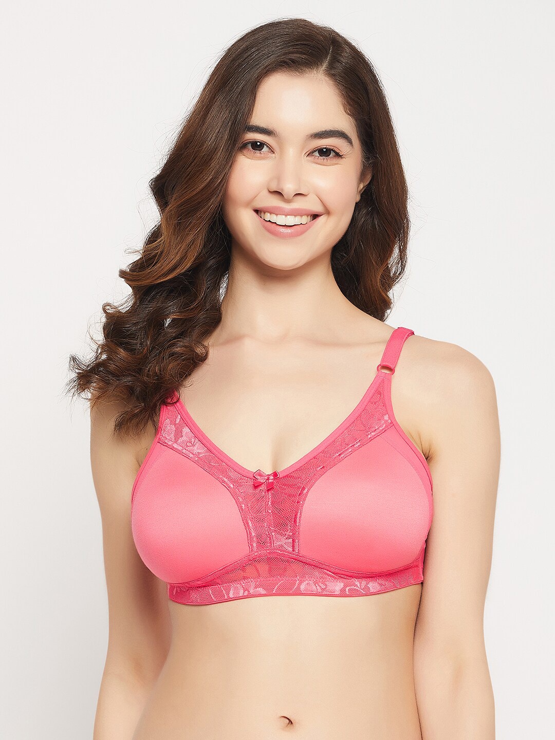 

Clovia Self Design Cotton Removable Padding T-shirt Bra, Pink