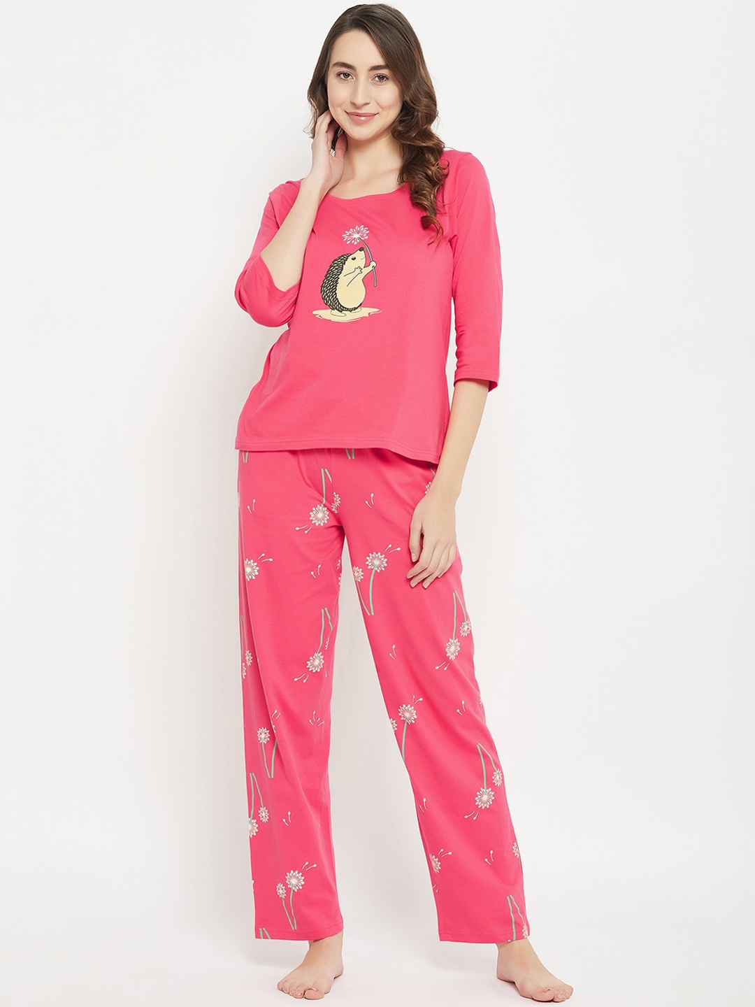 

Clovia Print Me Pretty Printed Pure Cotton Top & Pyjama Set, Peach