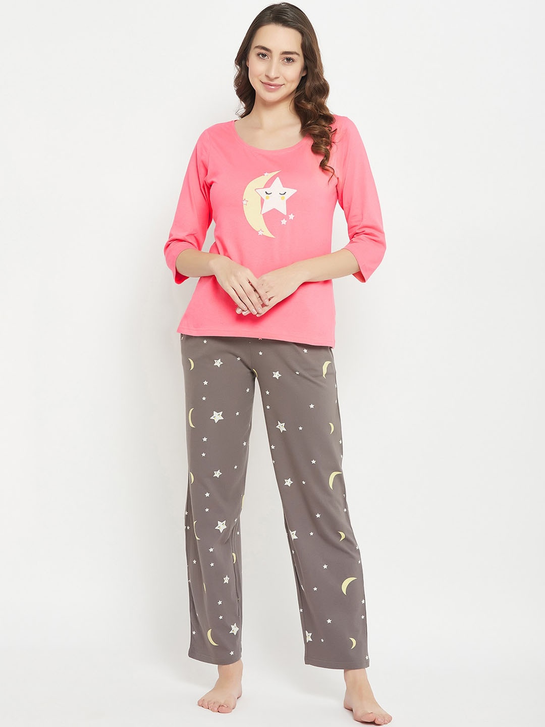 

Clovia Pretty Florals Top in Rose Pink & Pyjama