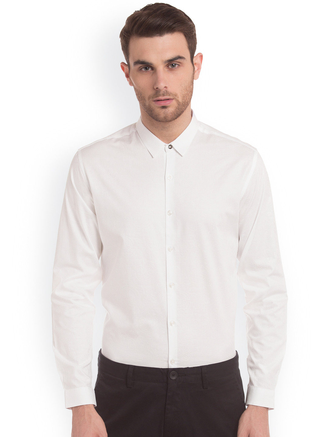 

True Blue Men White Slim Fit Self Design Formal Shirt