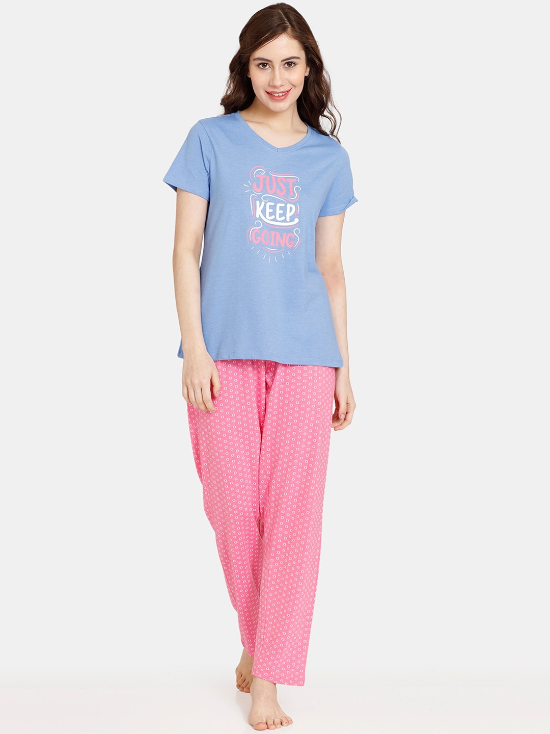 

Rosaline by Zivame Women 2 Pieces Printed Pure Cotton Night Suit, Blue