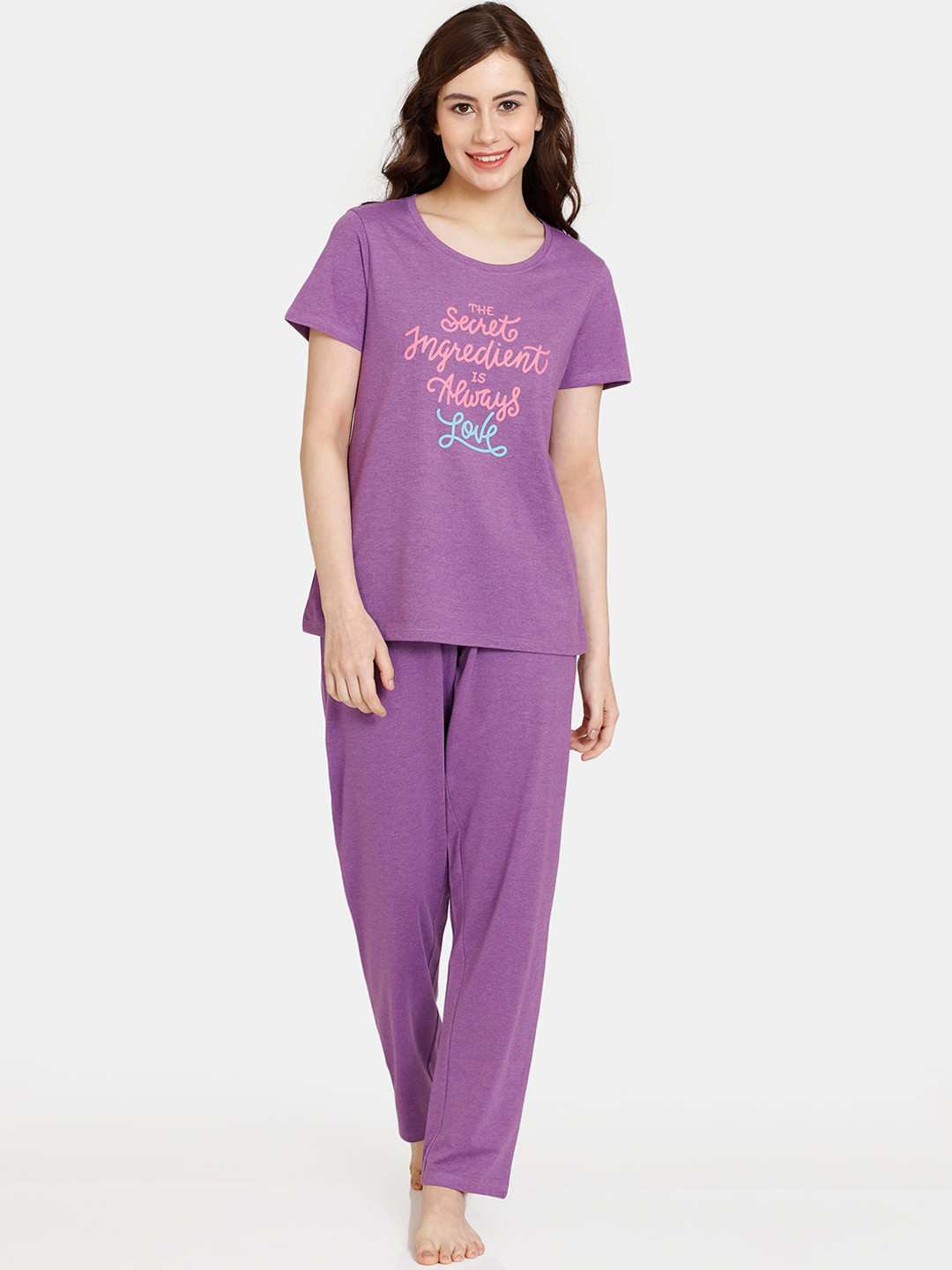 

Rosaline by Zivame Women 2 Pieces Printed Pure Cotton Night Suit, Purple