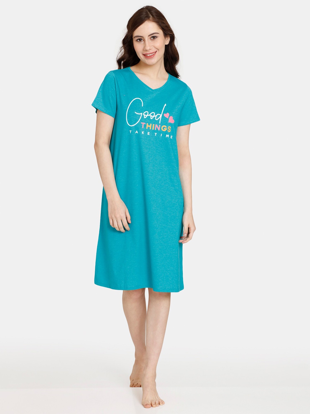 

Rosaline by Zivame Typography Printed Nightdress, Blue