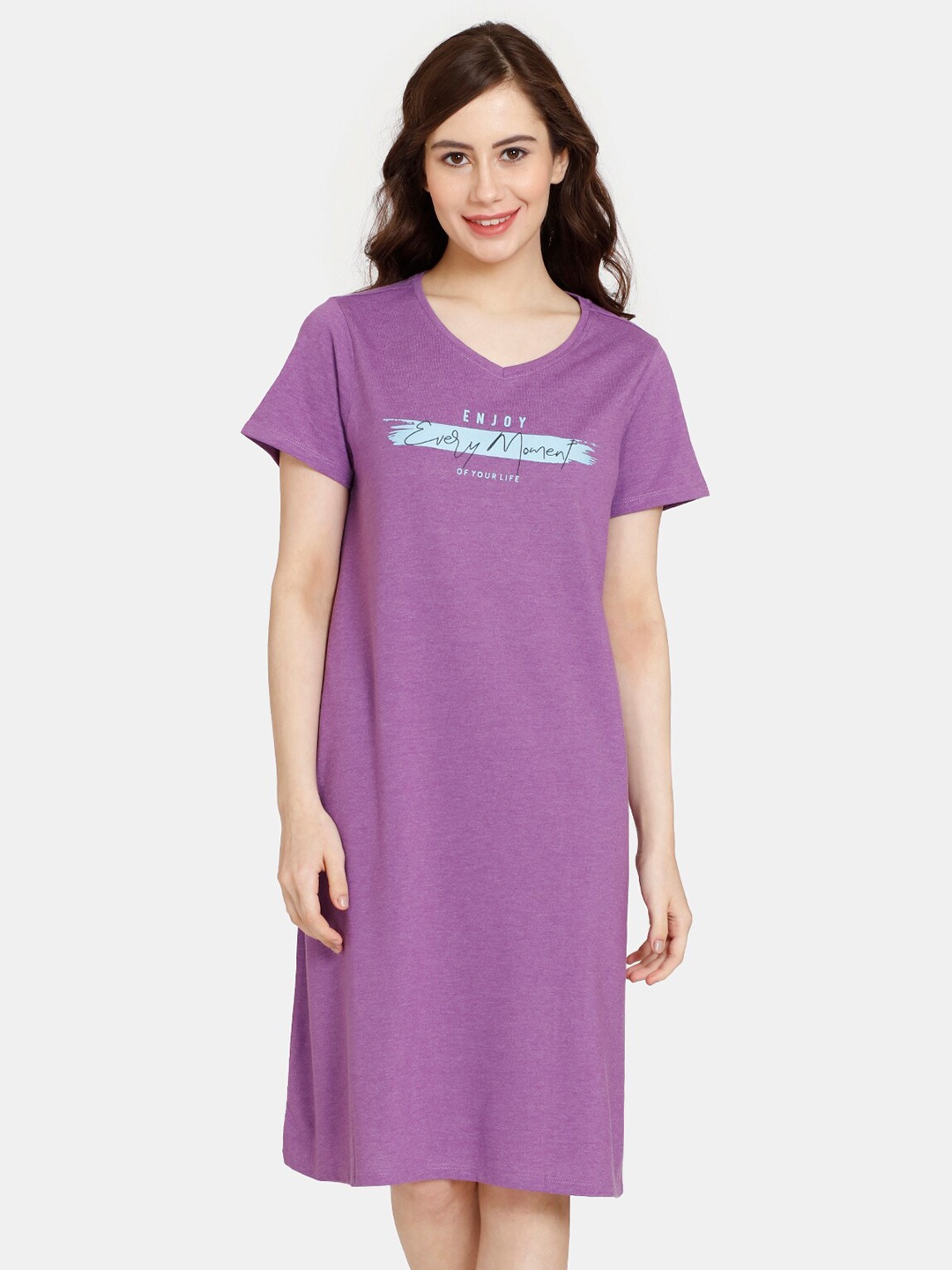 

Rosaline by Zivame Typography Printed T-Shirt Nightdress, Purple