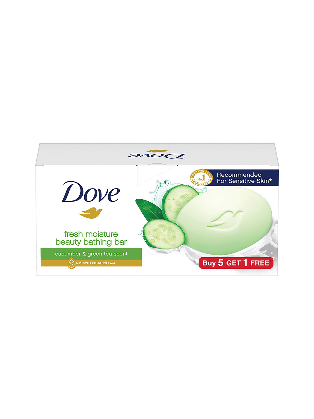 

Dove Fresh Moisture Bathing Bar Set with Cucumber & Green Tea Scent - Buy 5 Get 1 Free, White