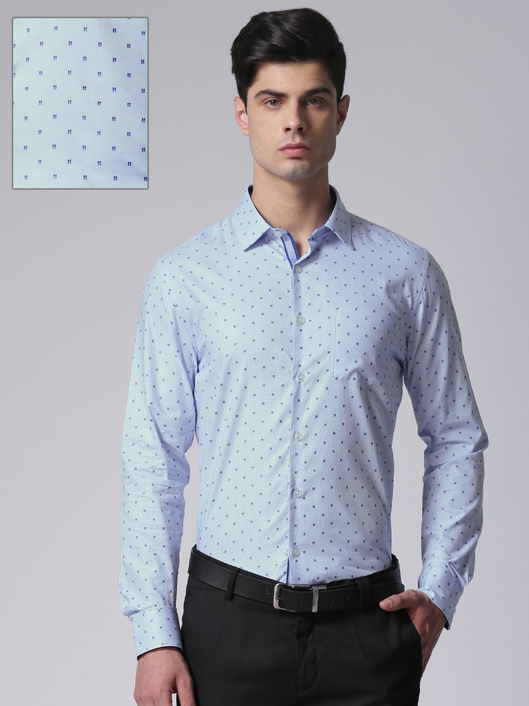 

True Blue Men Blue Regular Fit Self Design Formal Shirt