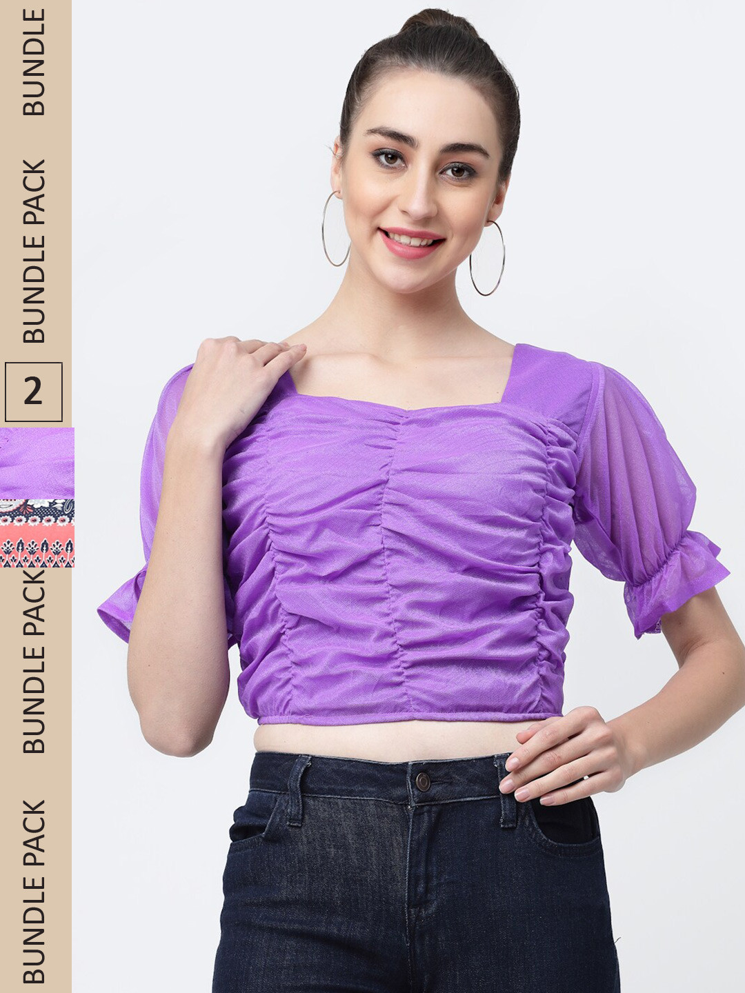 

MISS AYSE Pack of 2 Crepe Crop Top, Purple