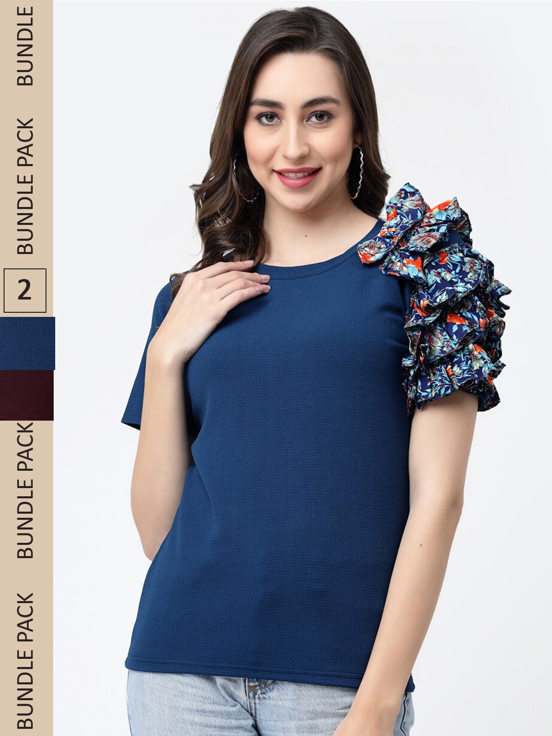 

MISS AYSE Pack Of 2 Flutter Sleeve Cotton Top, Teal