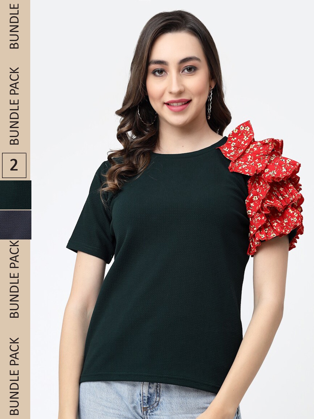 

MISS AYSE Women Pack of 2 Flutter Sleeve Cotton Top, Black