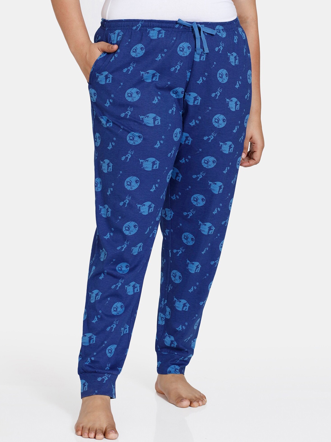 

Zivame Women Plus Size Printed Cotton Lounge Pant, Blue
