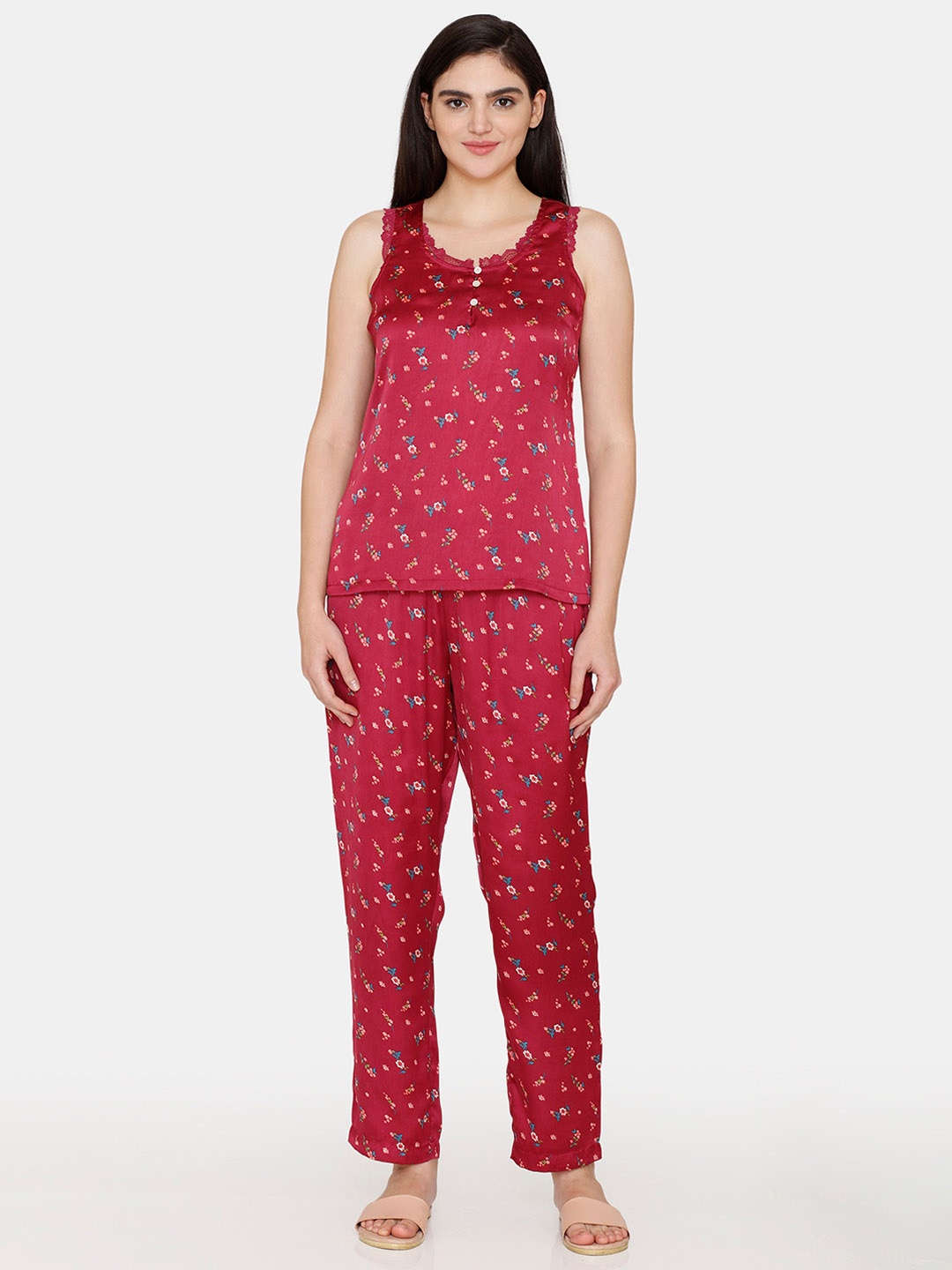 

Zivame Women 2 Pieces Printed Night Suit, Pink
