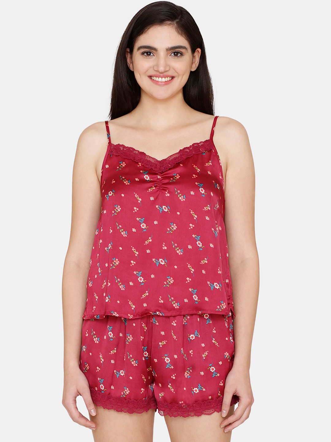 

Zivame Women 2 Pieces Printed Night Suit, Pink