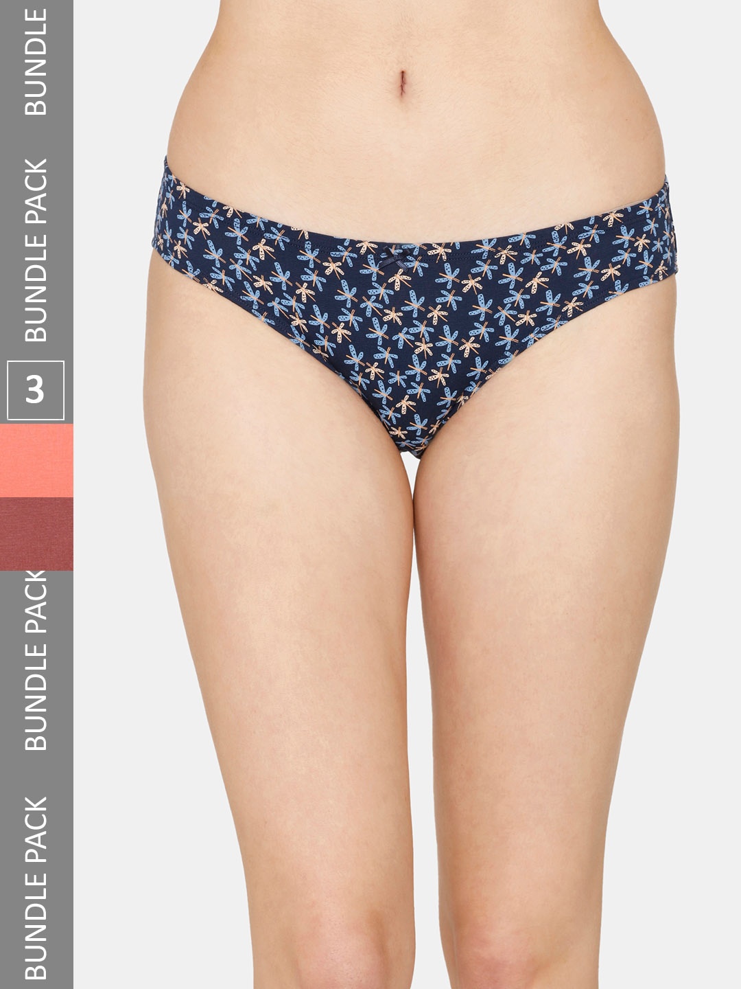 

Zivame Pack Of 3 Printed Low-Rise Bikini Briefs, Navy blue