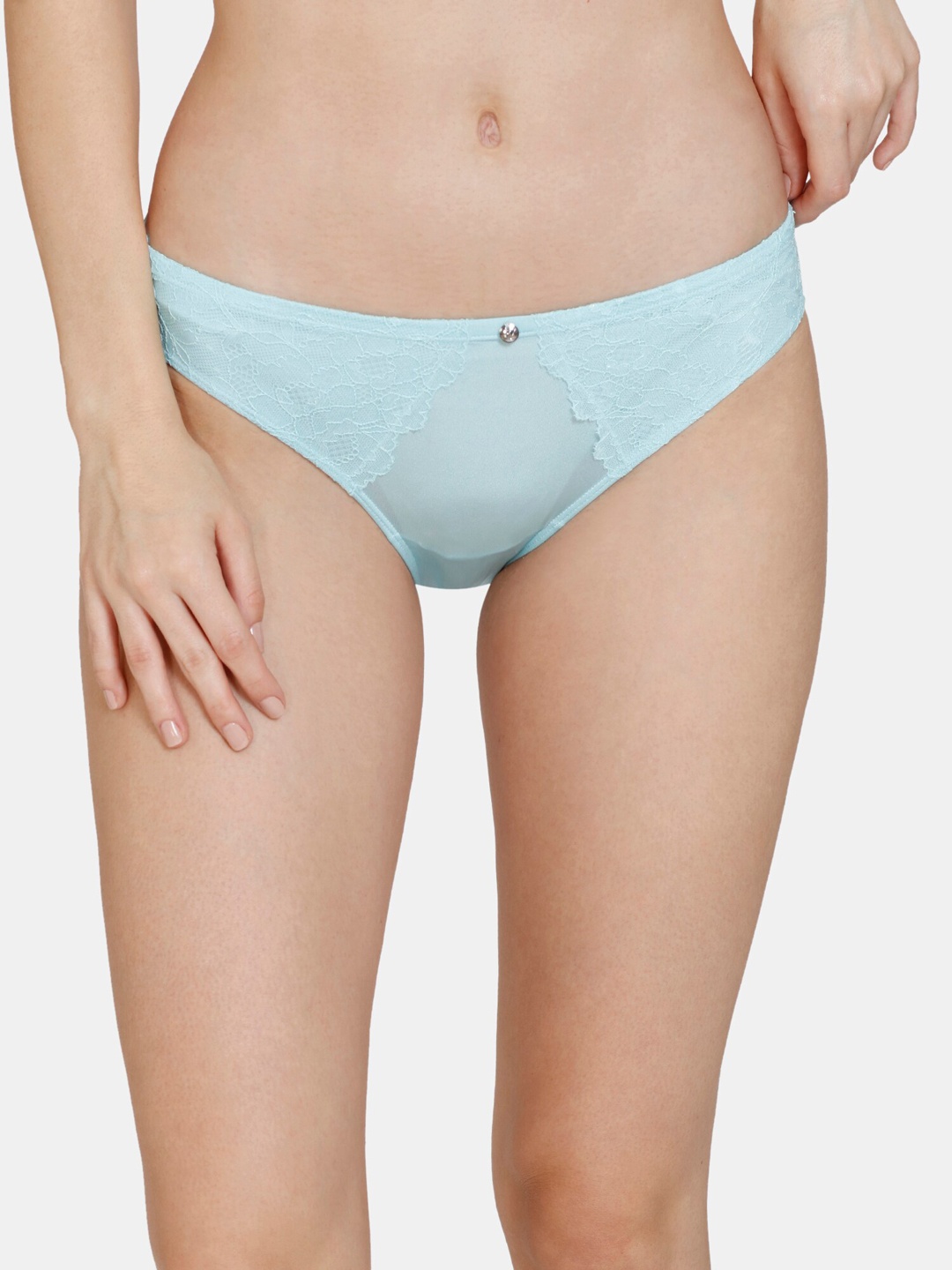 

Zivame Women Self-Design Lace Low-Rise Bikini Brief, Blue