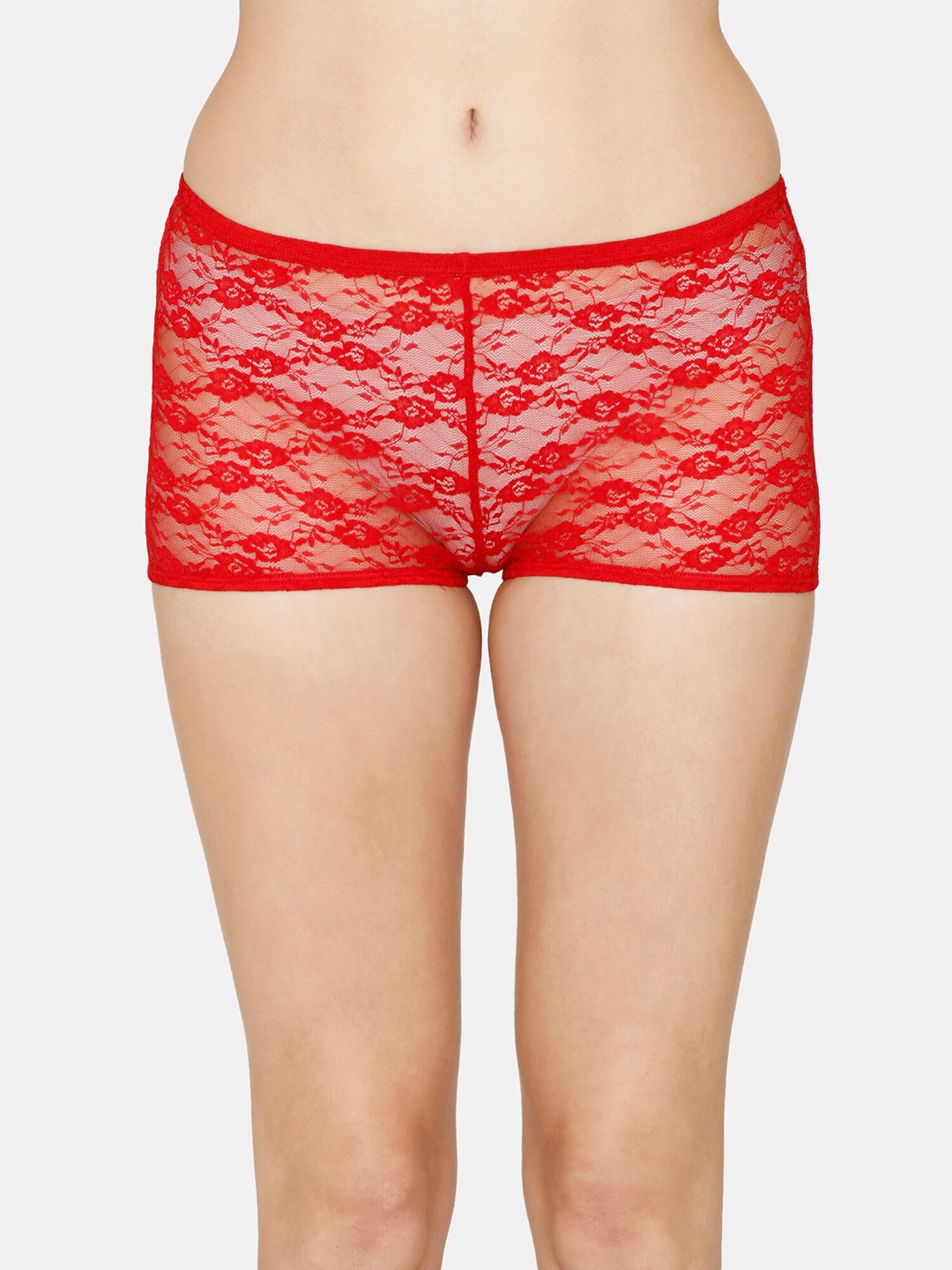 

Zivame Women Floral Laced Boyshort Brief, Red