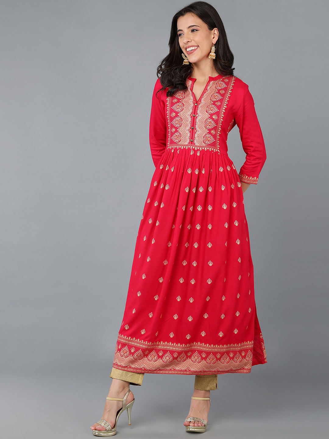 

AHIKA Women Ethnic Motifs Printed A-Line Kurta, Pink