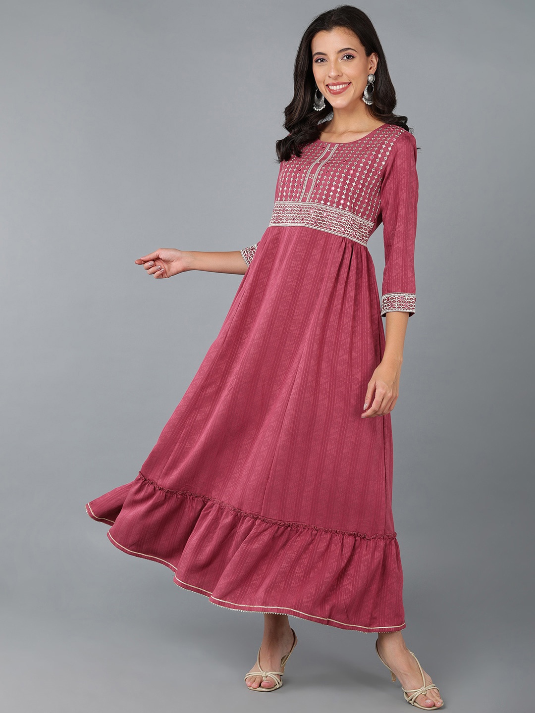 

AHIKA Women Yoke Design Mirror Work Kurta, Maroon