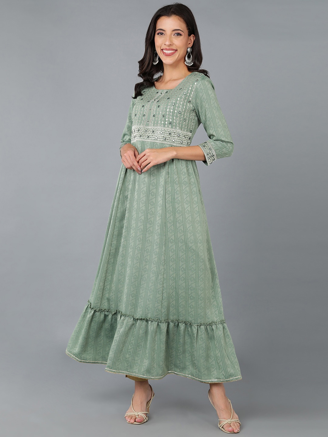 

AHIKA Women Ethnic Motifs Yoke Design Anarkali Kurta, Green