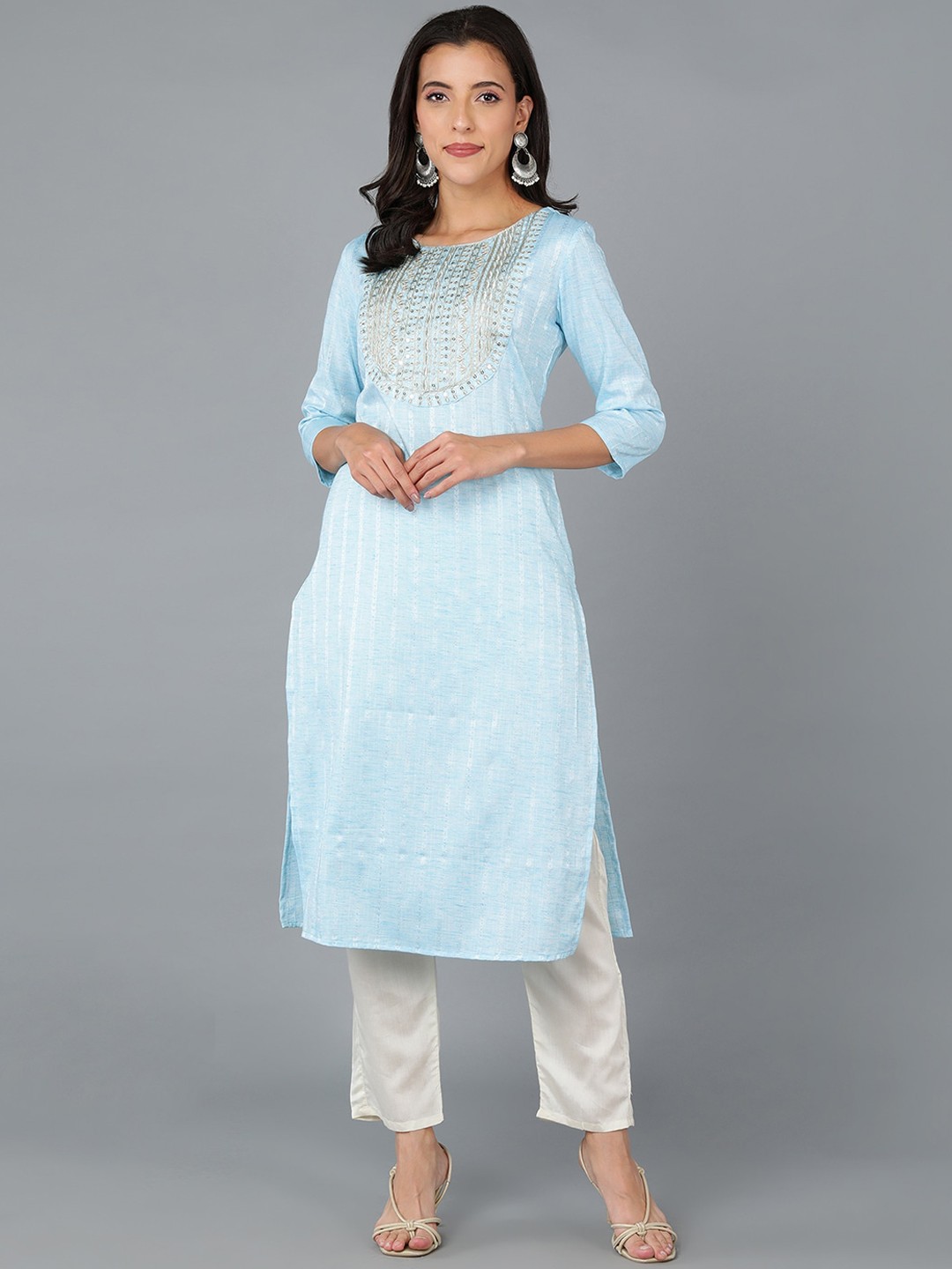 

AHIKA Striped Cotton Kurta, Blue