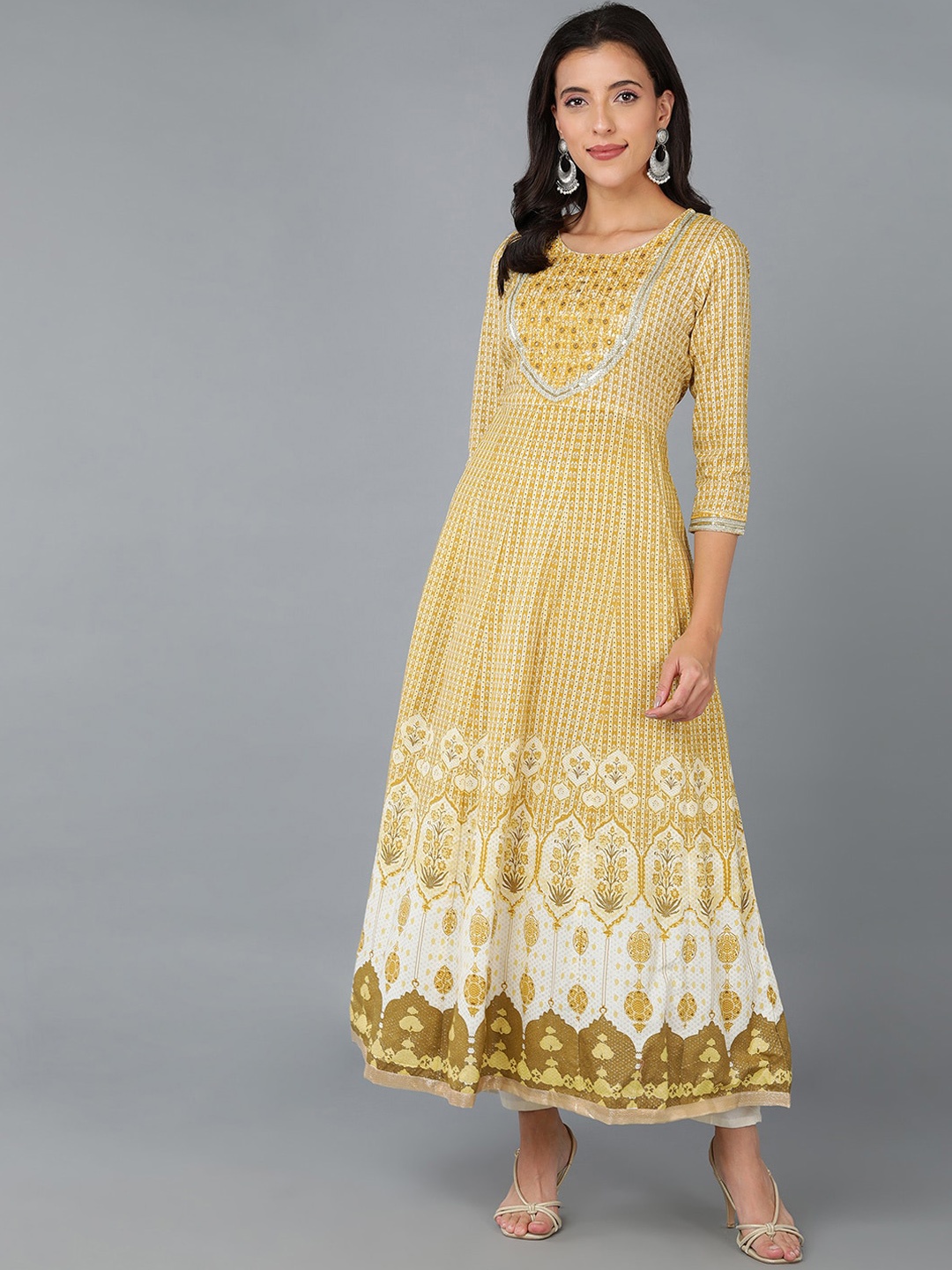 

AHIKA Women Ethnic Motifs Printed Anarkali Kurta, Yellow