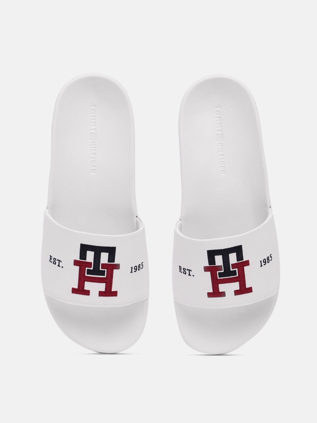 

Tommy Hilfiger Men Brand Logo Embroidered Sliders, White