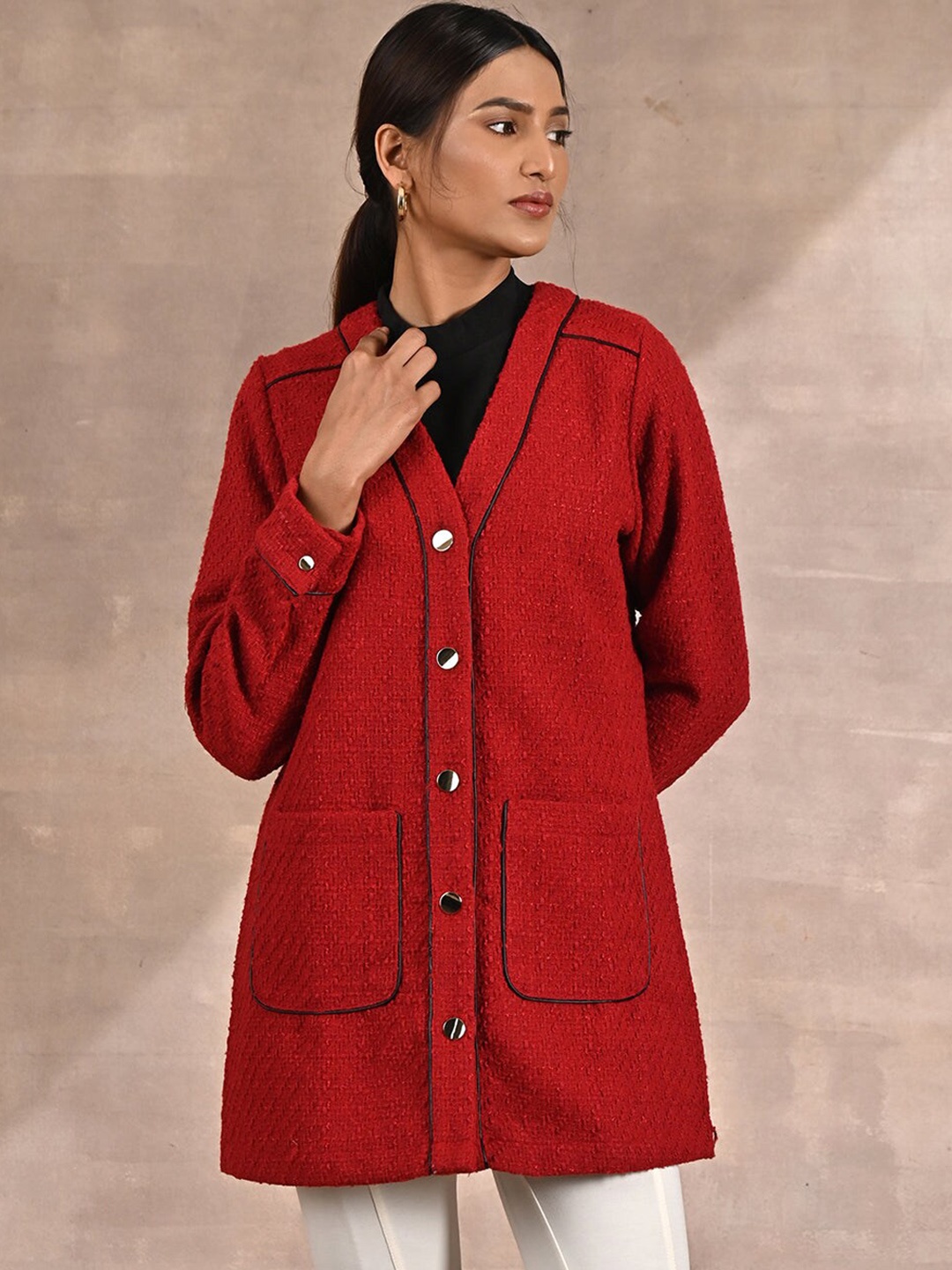 

Lakshita Women Plus Size Cotton Longline Outdoor Tailored Jacket, Red
