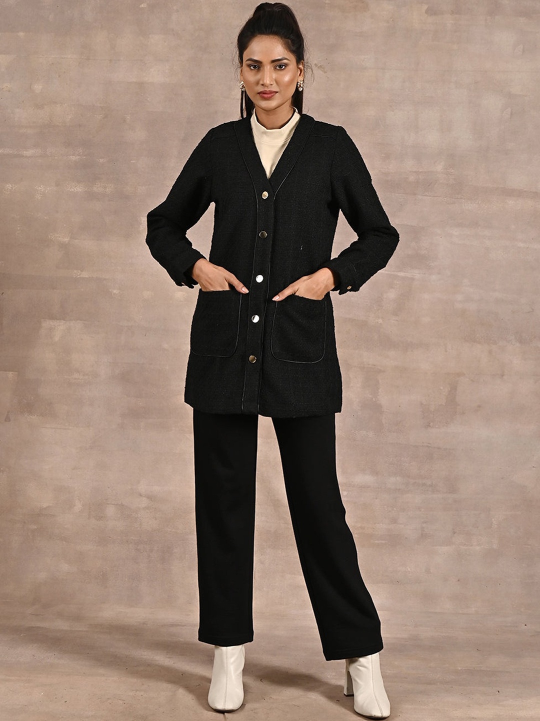 

Lakshita Women Longline Cotton Tailored Jacket, Black