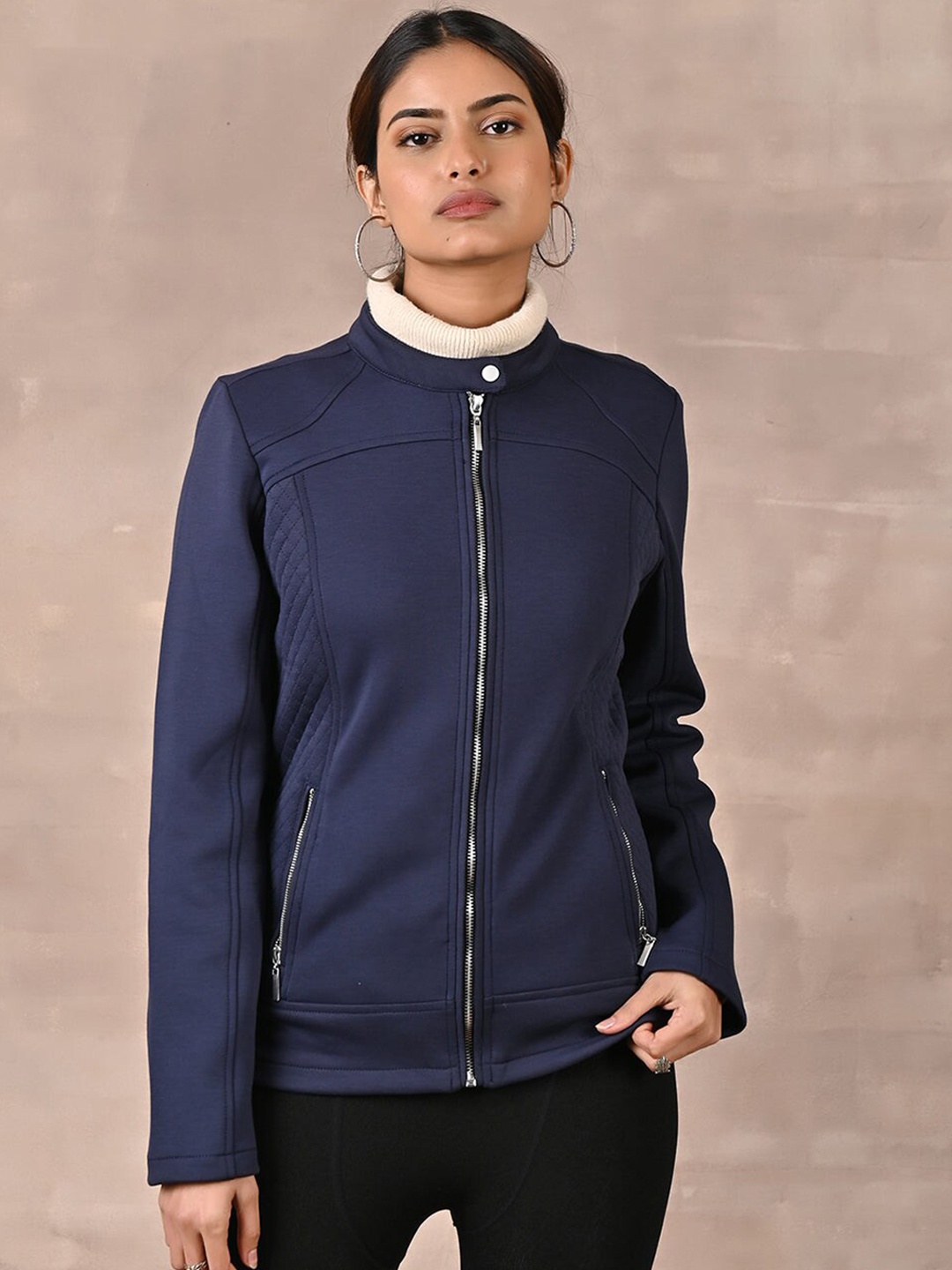 

Lakshita Women Cotton Tailored Jacket, Navy blue