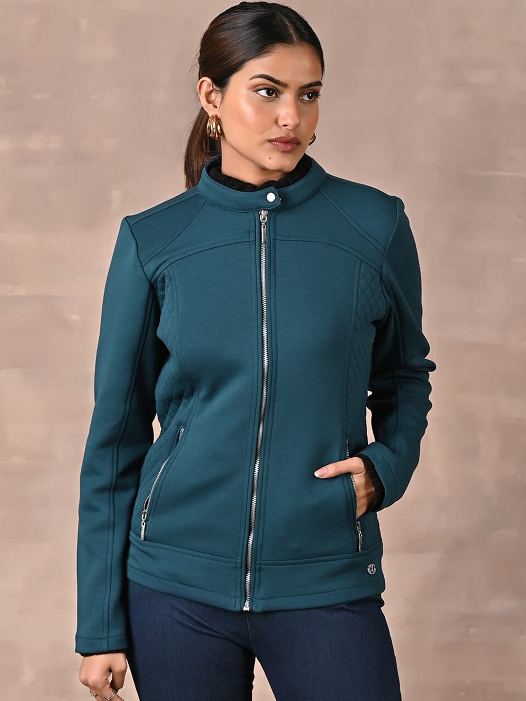 

Lakshita Women Bomber Cotton Jacket, Teal