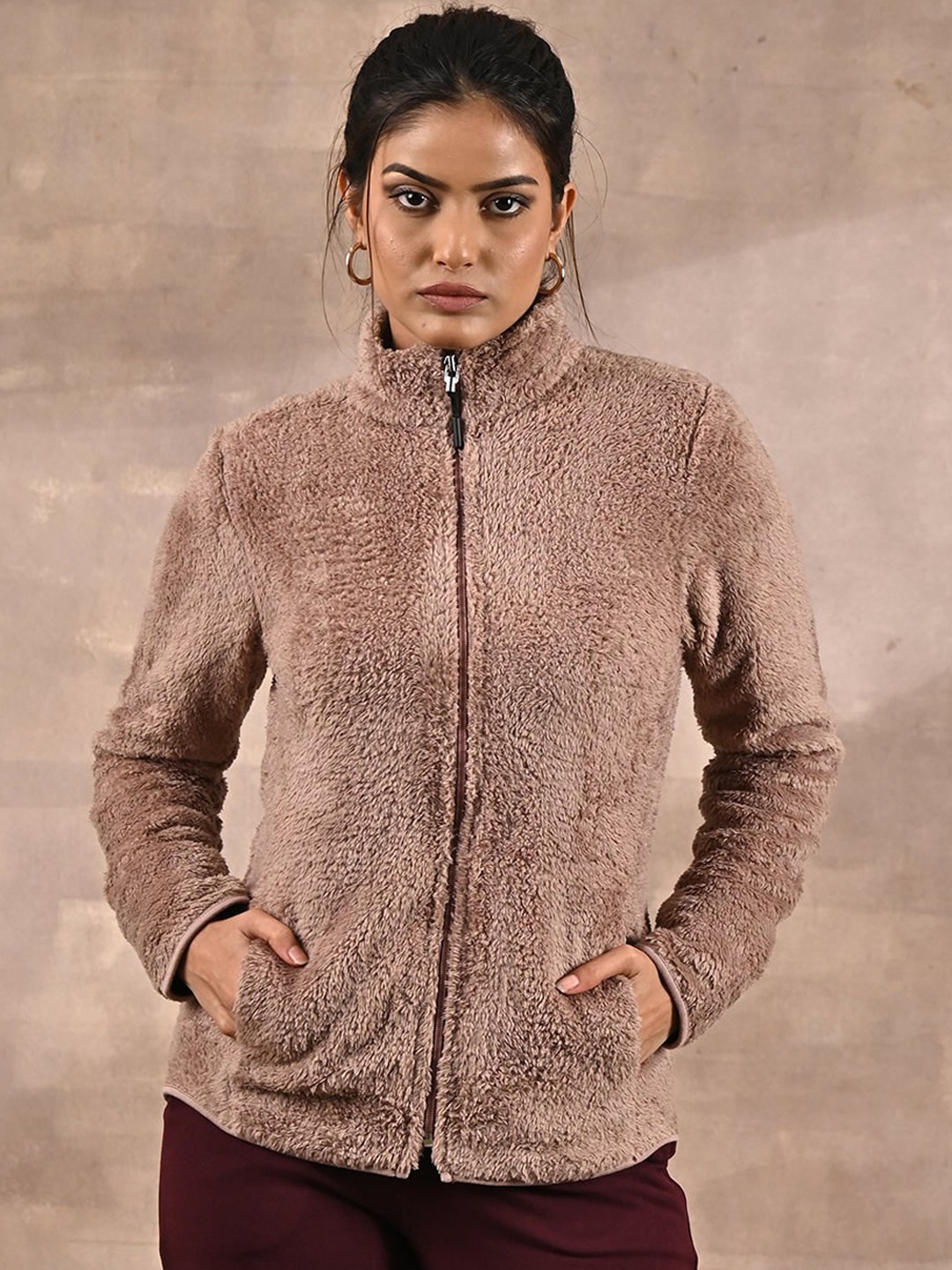 

Lakshita Women Bomber Jacket with Fur Detail, Brown