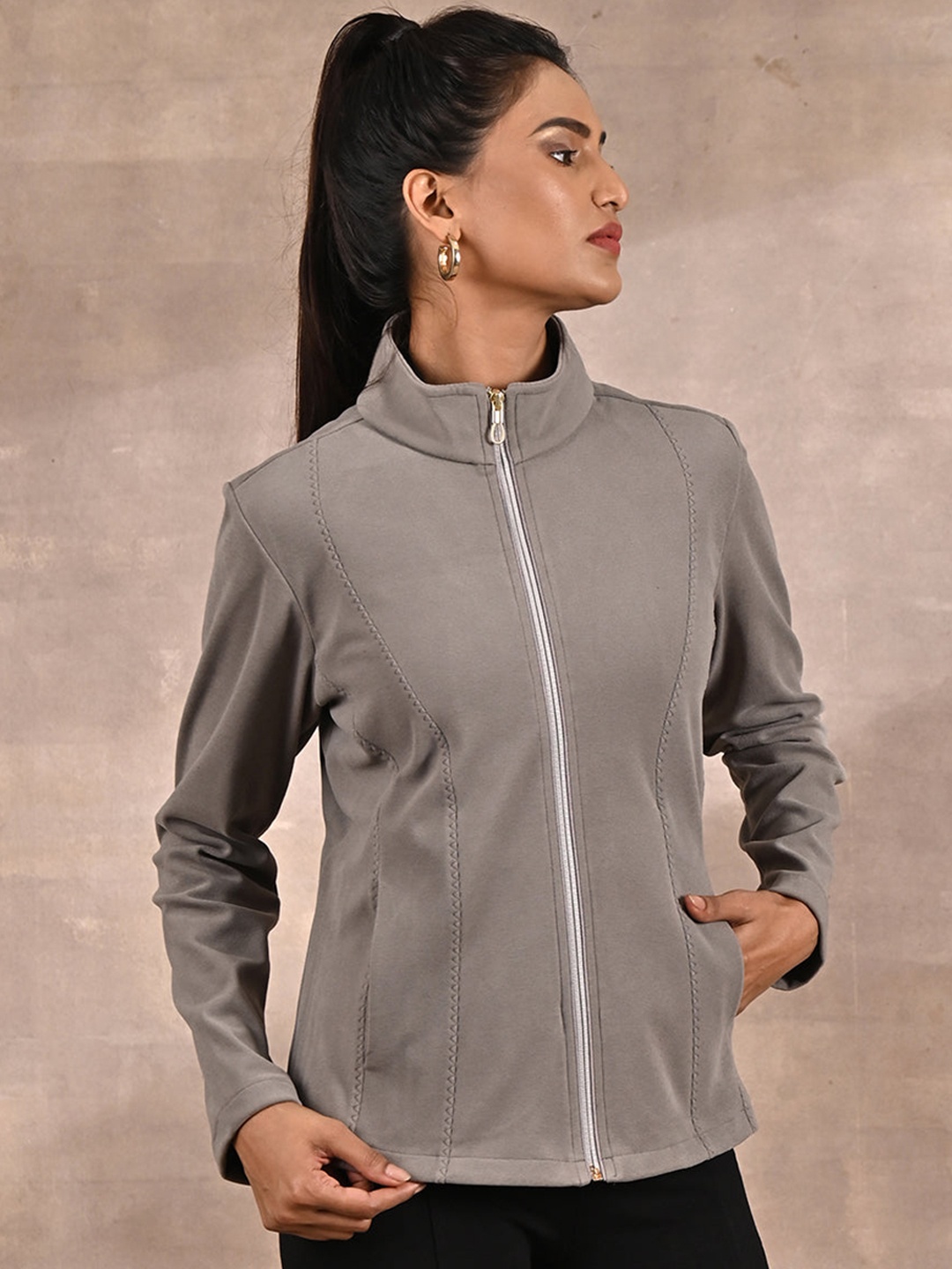 

Lakshita Women Fleece Spread Collar Outdoor Bomber Jacket, Beige