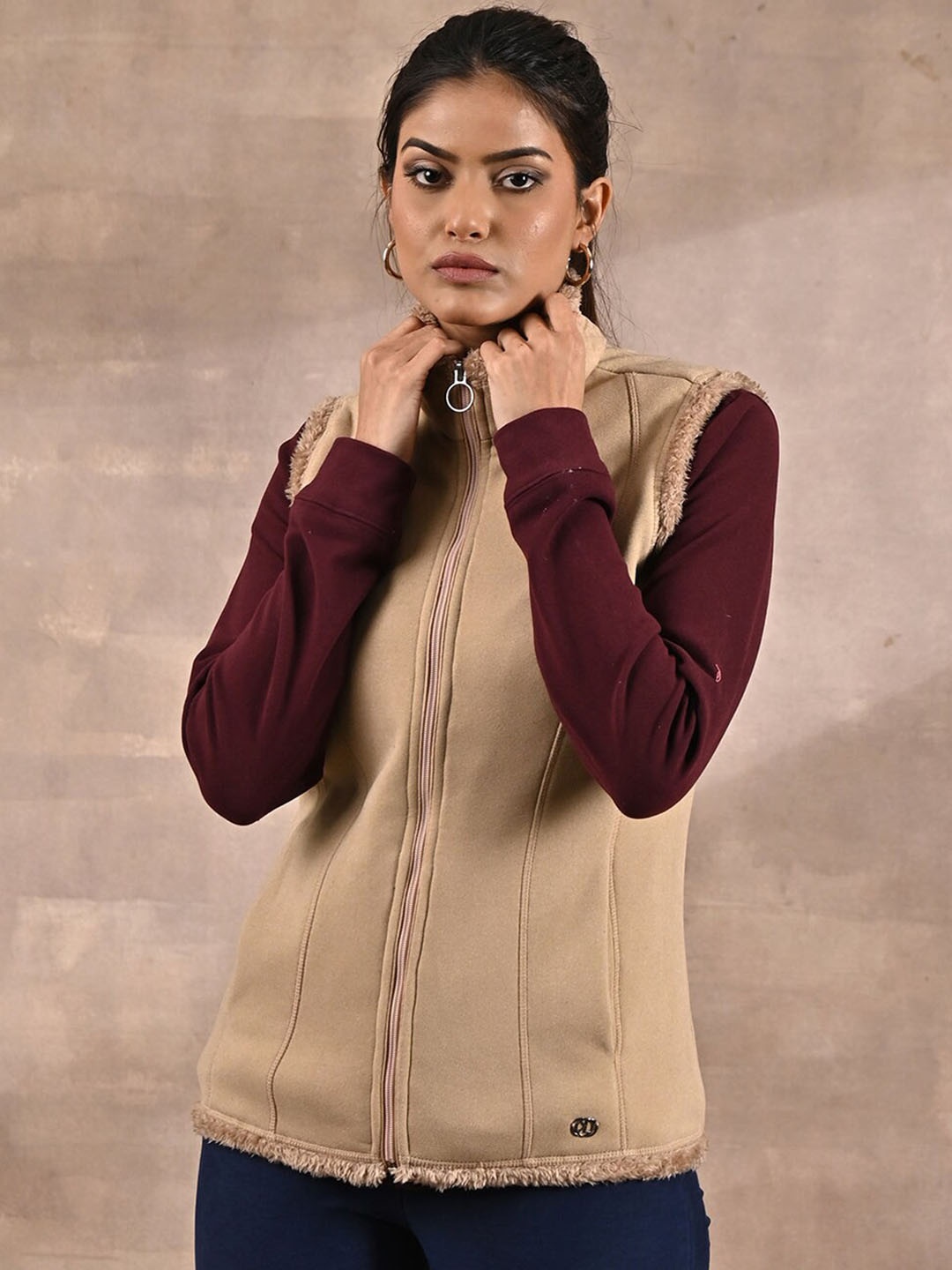 

Lakshita Women Mock Collar Tailored Jacket, Beige