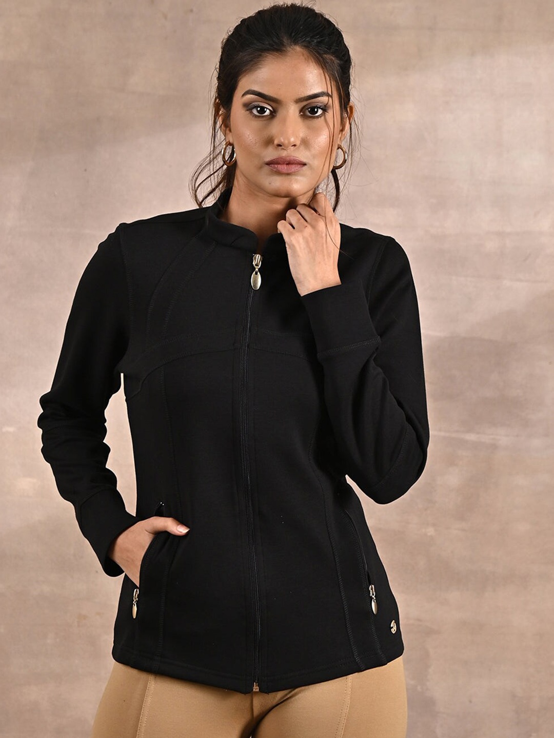 

Lakshita Women Mandarin Collar Long Sleeves Tailored Jacket, Black
