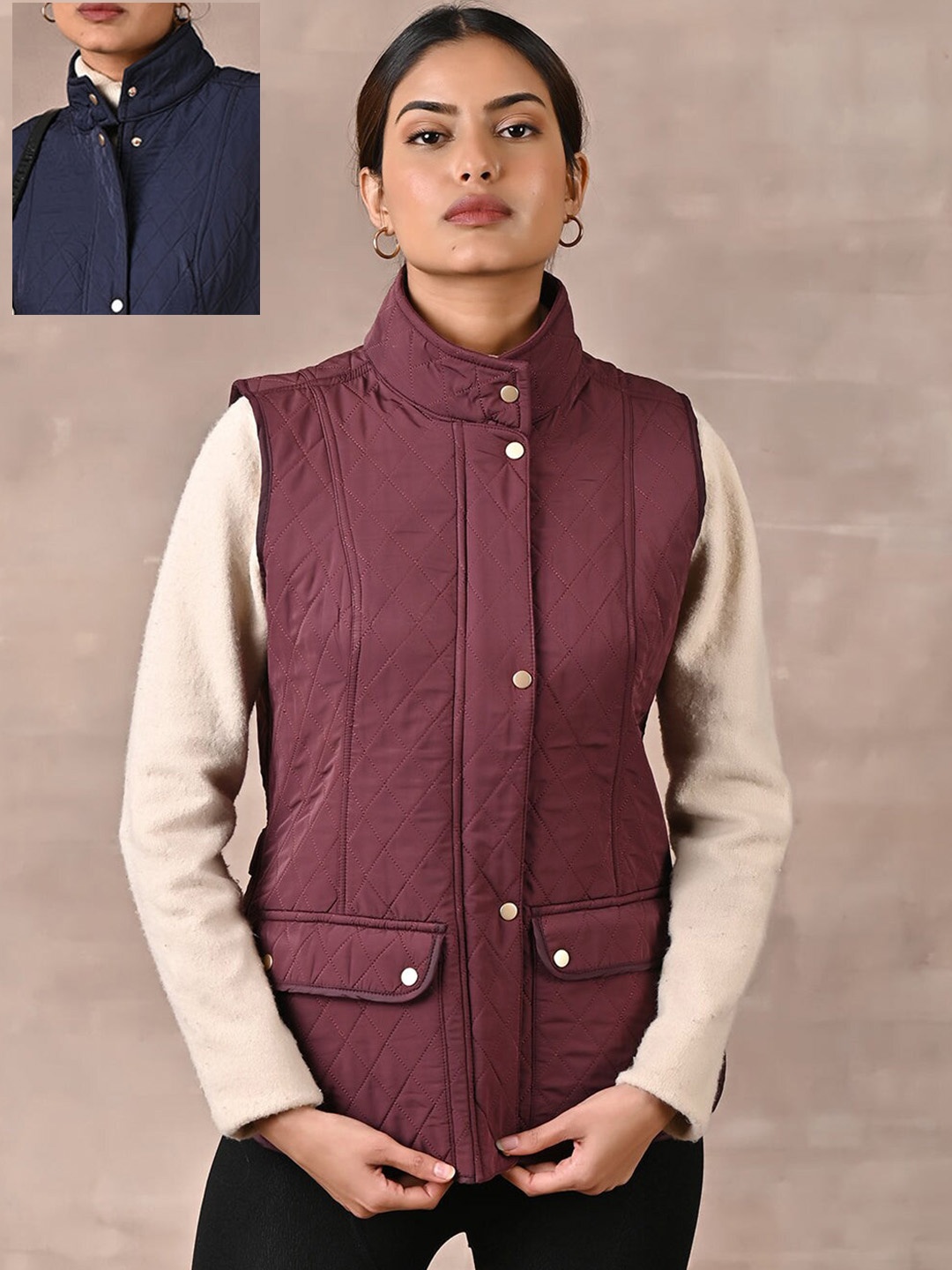 

Lakshita Women Quilted Jacket with Embroidered, Maroon