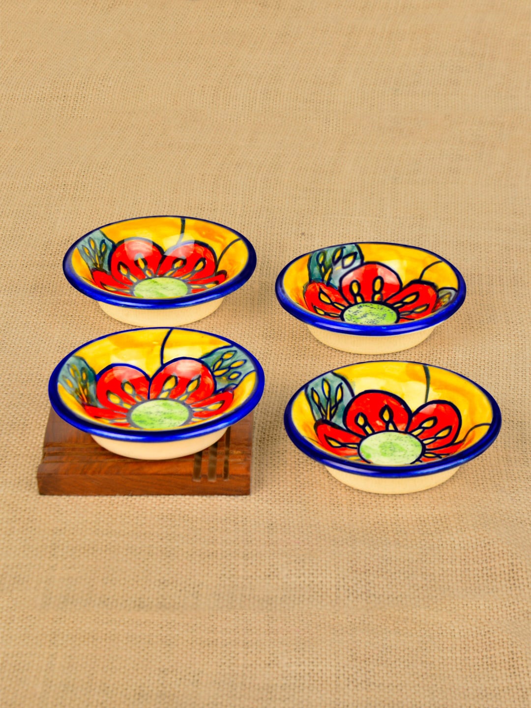 

StyleMyWay 4 Pcs Yellow & Red Printed Ceramic Dip Bowls 20 ml each