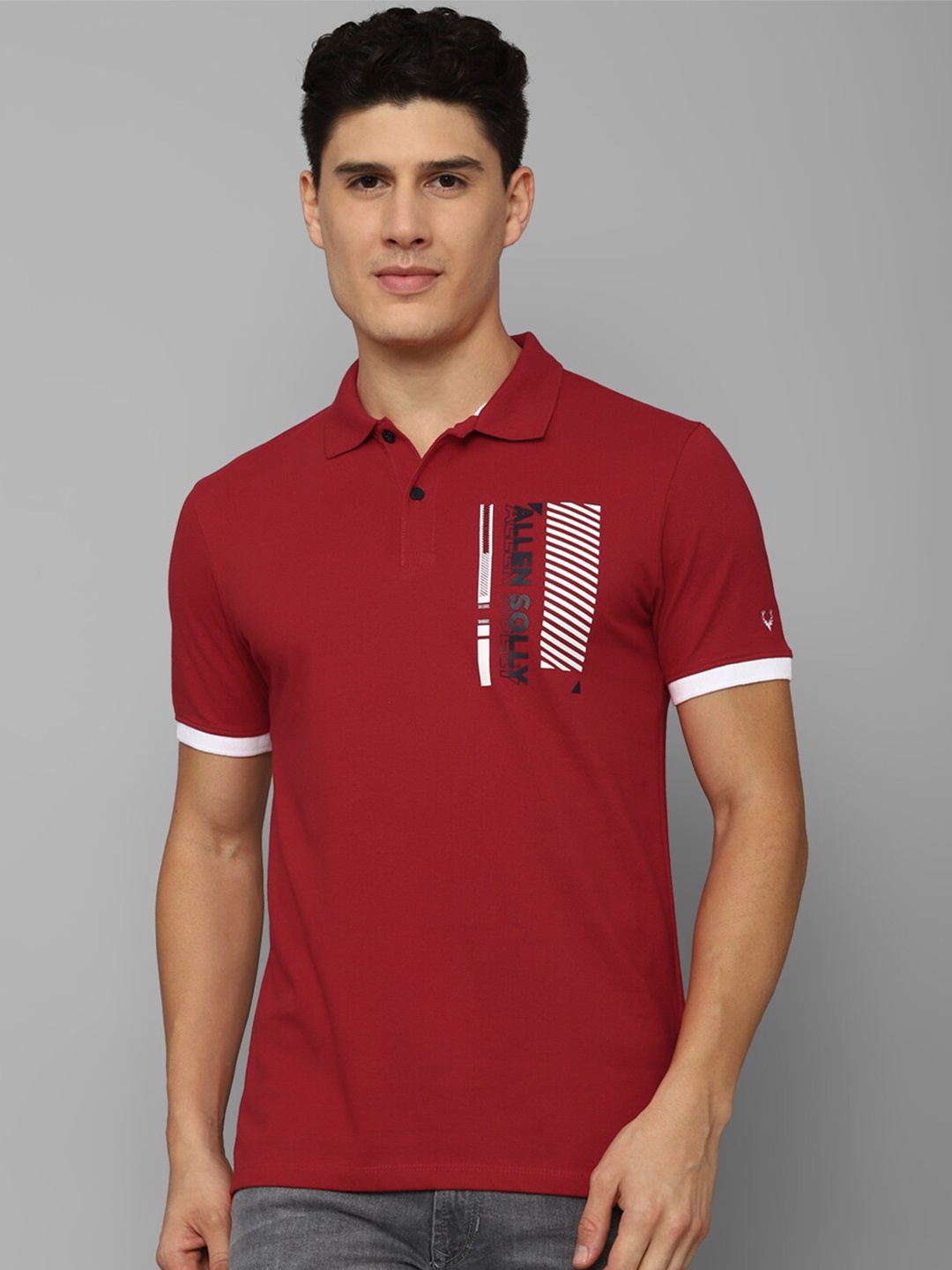 

Allen Solly Men Typography Printed Polo Collar T-shirt, Red