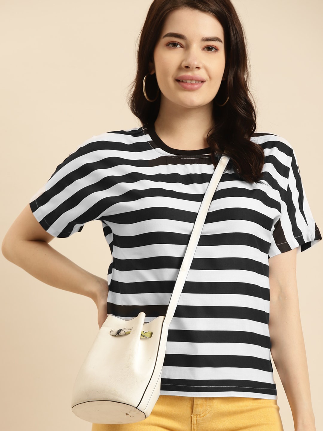 

Prakrti Striped Extended Sleeves Monochrome Top, Black