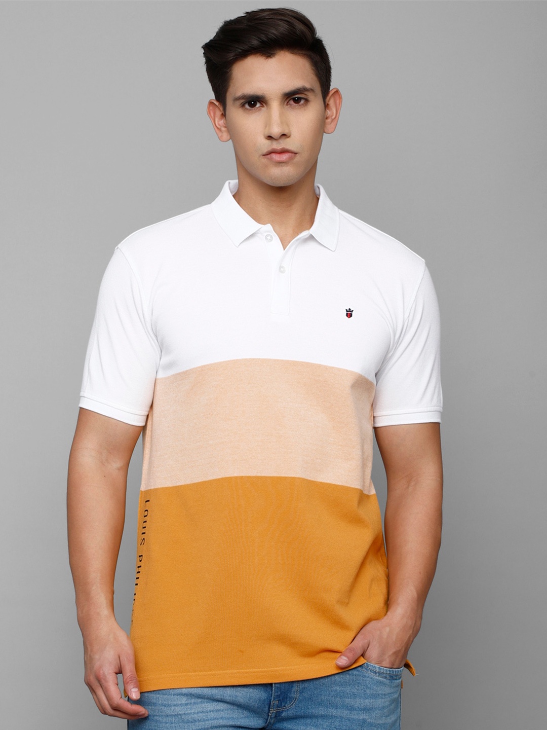 

Louis Philippe Sport Men Colourblocked Polo Collar Pure Cotton T-shirt, Yellow