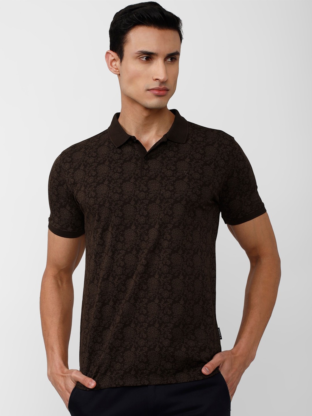 

V Dot Men Printed Polo Collar Pure Cotton T-shirt, Brown