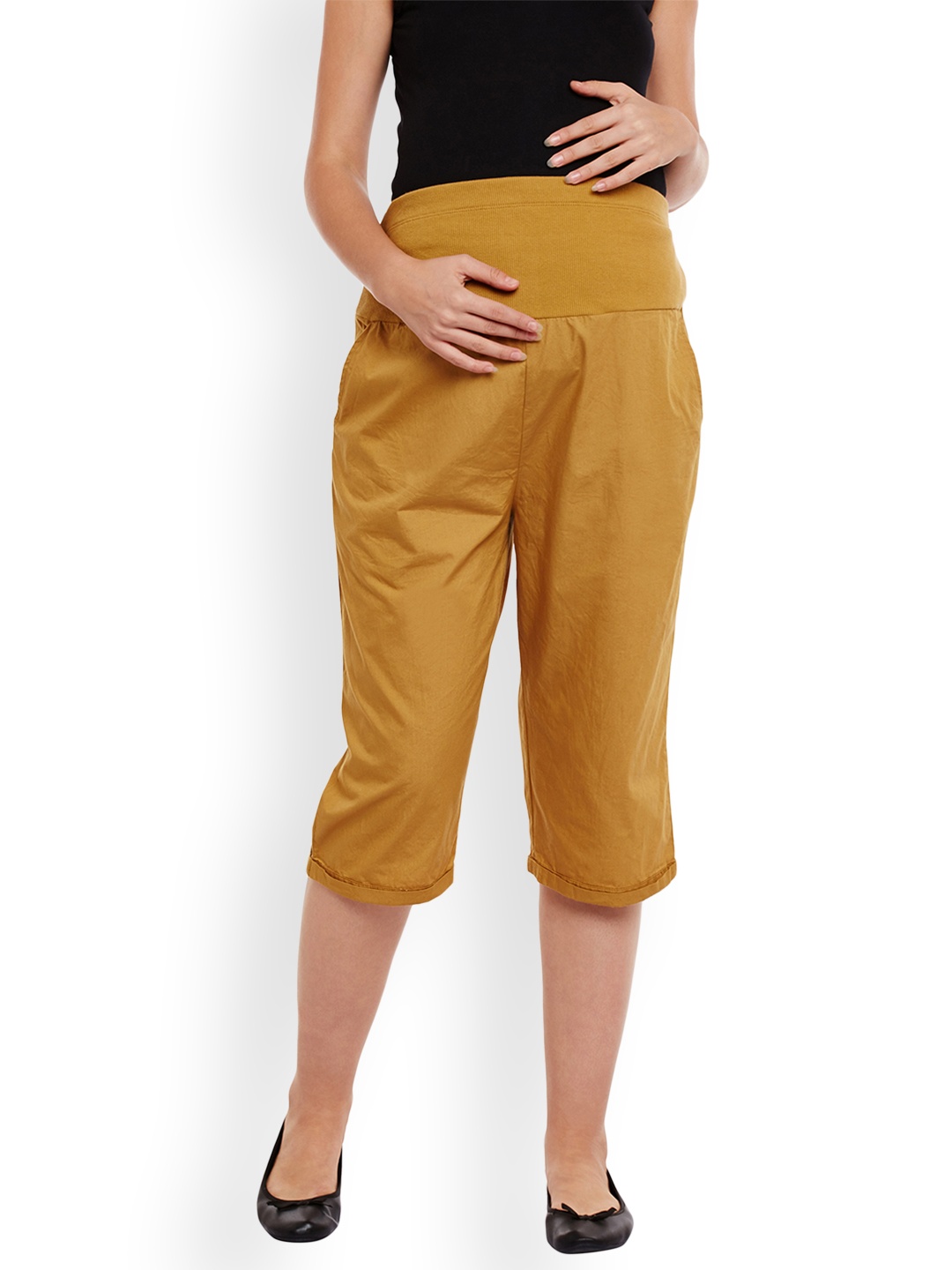 

Oxolloxo Women Mustard Yellow Comfort Regular Fit Solid Maternity Culottes
