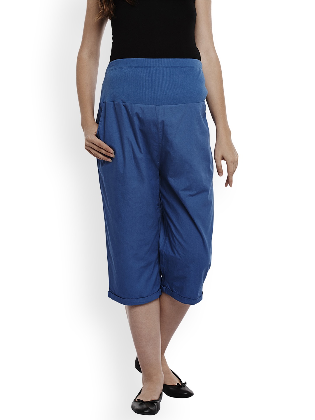 

Oxolloxo Women Blue Comfort Regular Fit Solid Maternity Culottes